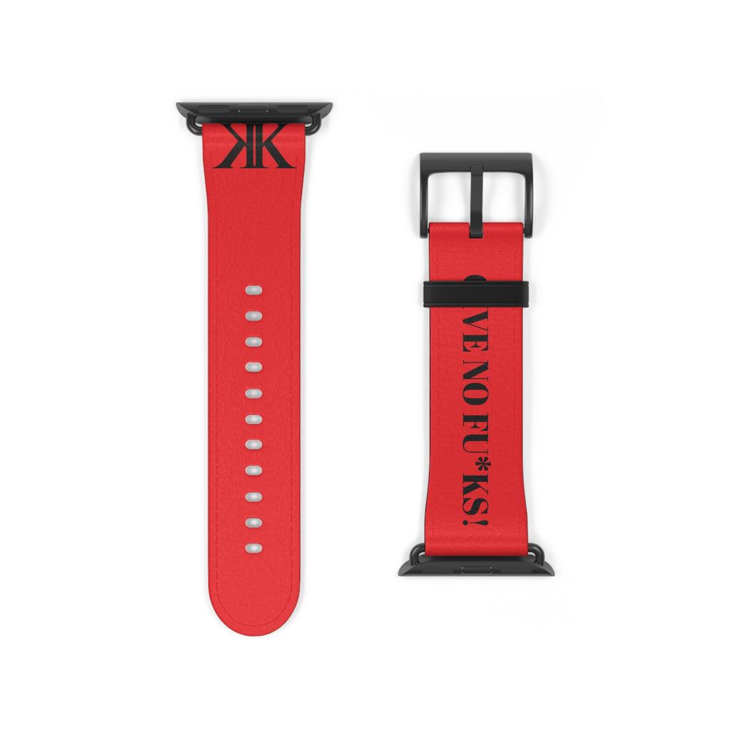 Watch Band RED —  Leather Strap with "GIVE NO FU*KS!" Text