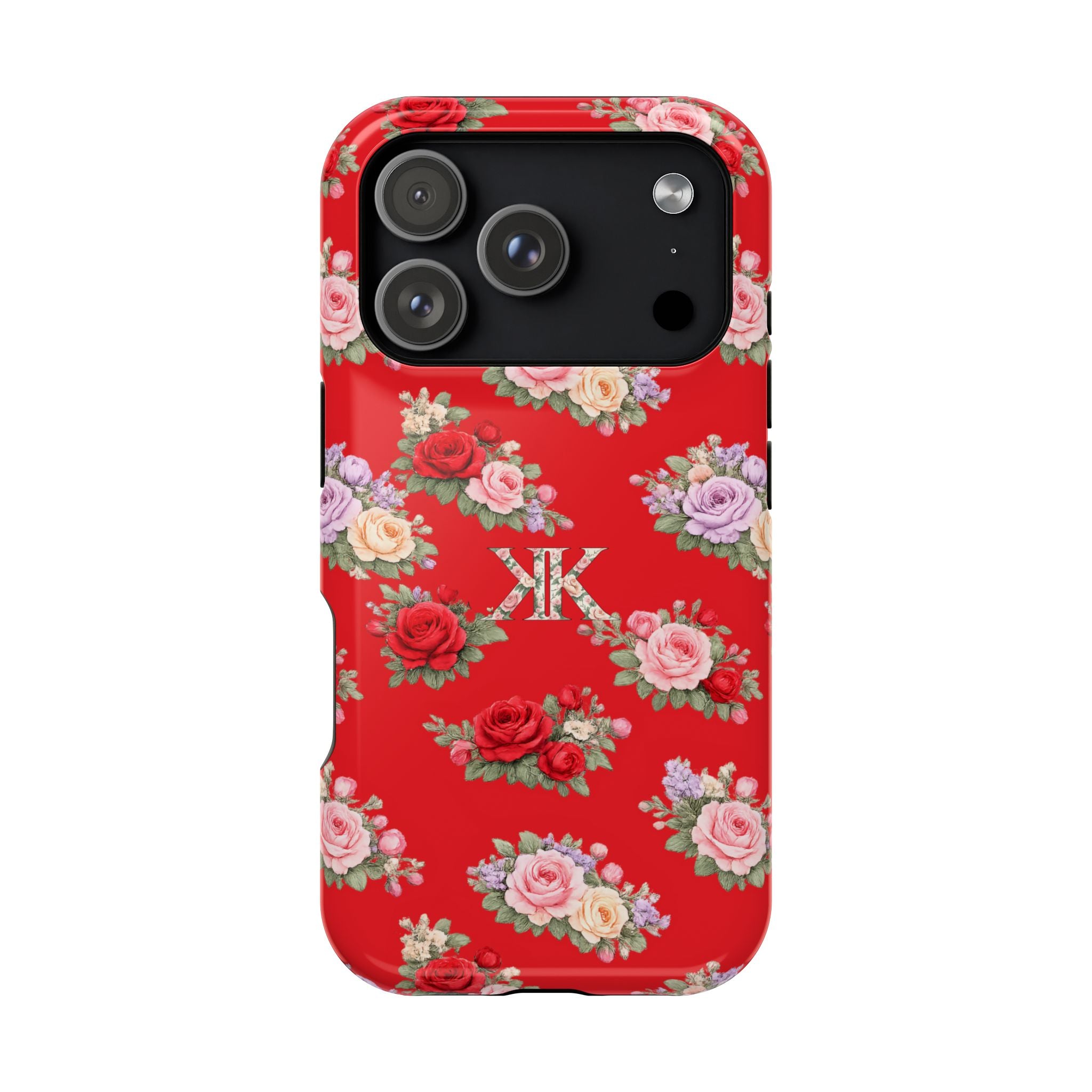 Anthos Collection RED Vintage Floral Rose Pattern Magnetic Impact-Resistant Phone Case