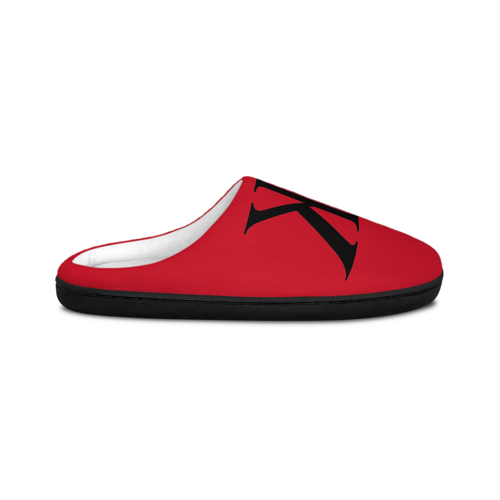 Men's RED Indoor Slippers with Bold Black 'KK' Monogram — Cozy House Shoes