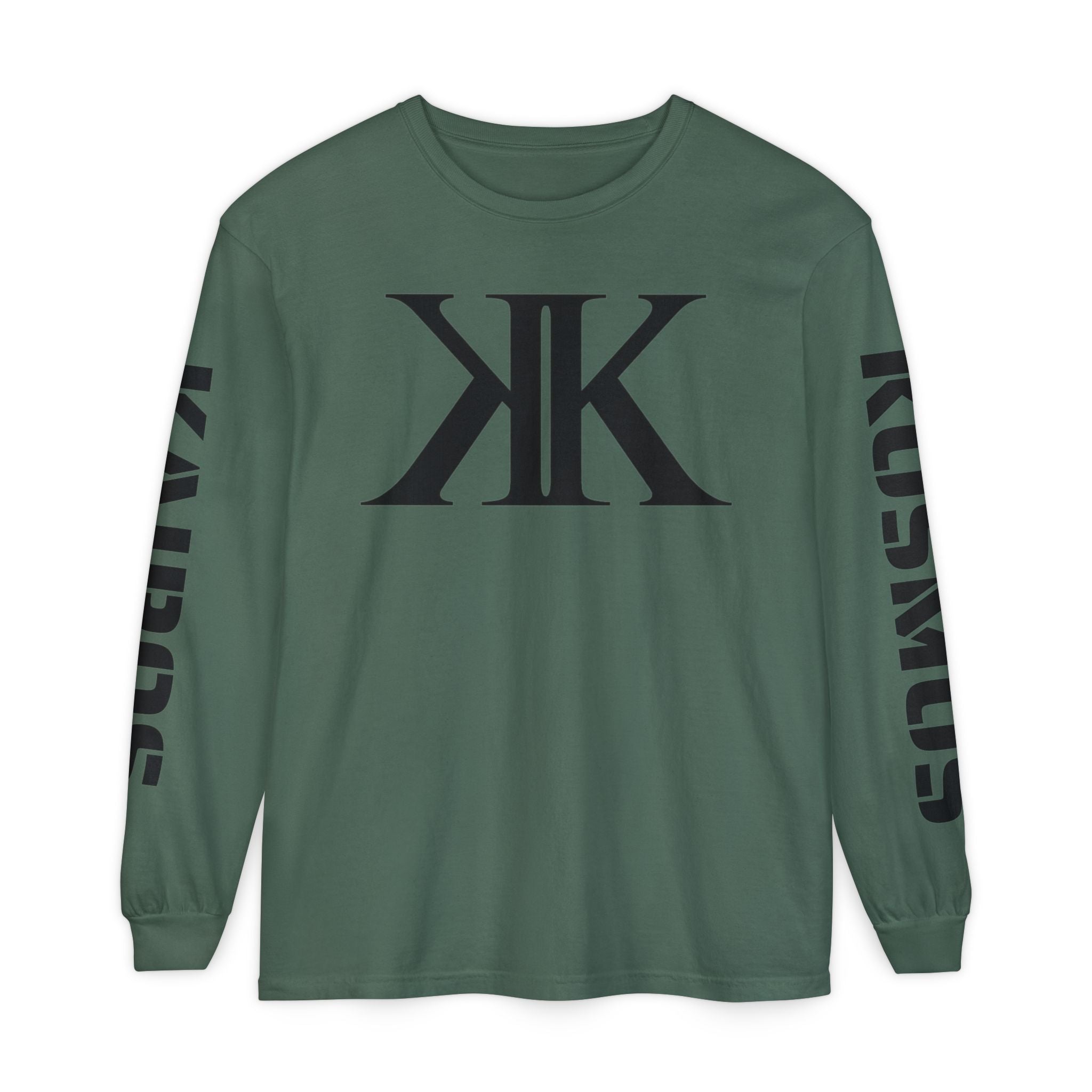 KOSMOS Monogram Uni-Sex Long Sleeve Tee — Bold Black Logo Sleeve Shirt