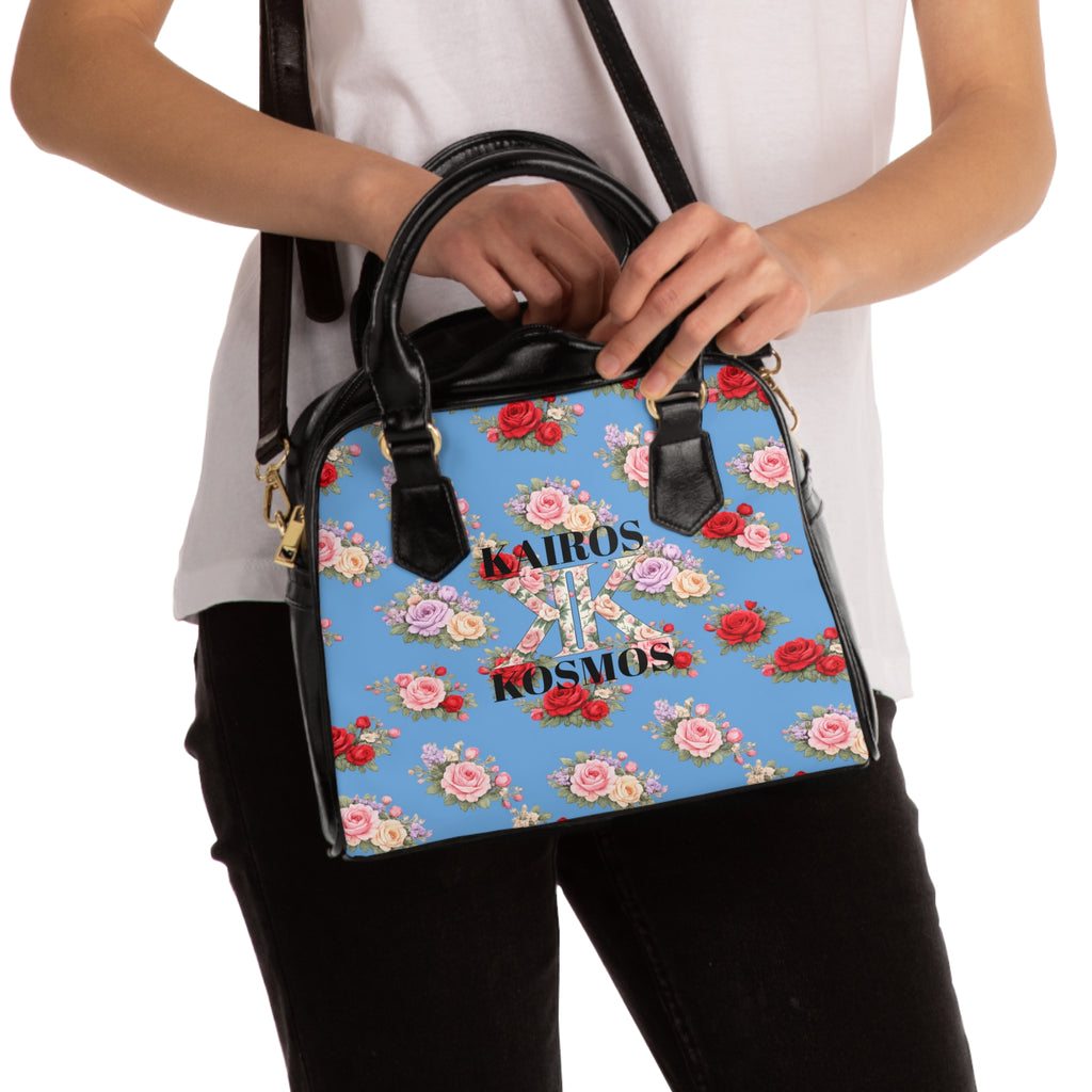 Anthos Collection Light Blue Vintage Floral 'Kairos Kosmos' Shoulder Handbag