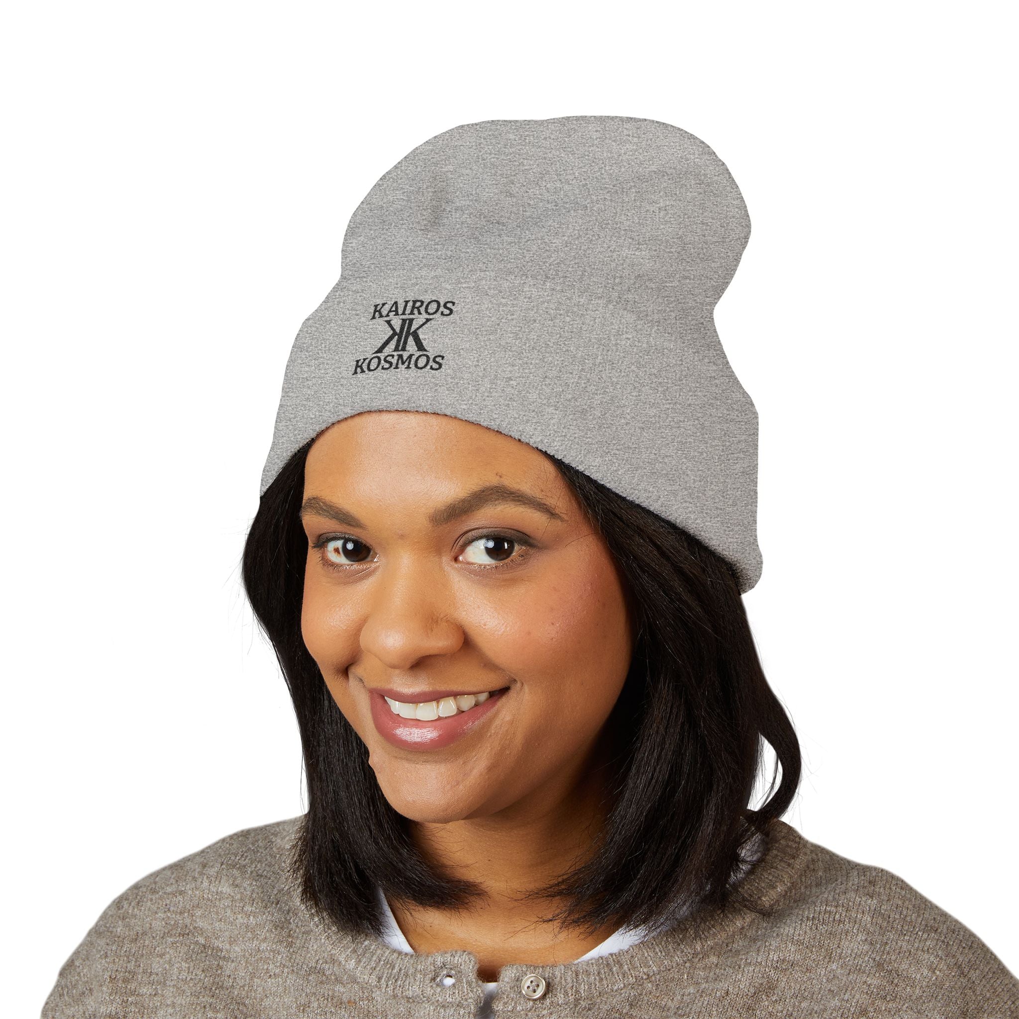 Kairos Kosmos Embroidered Cuffed Beanie — Minimal Logo Knit Hat