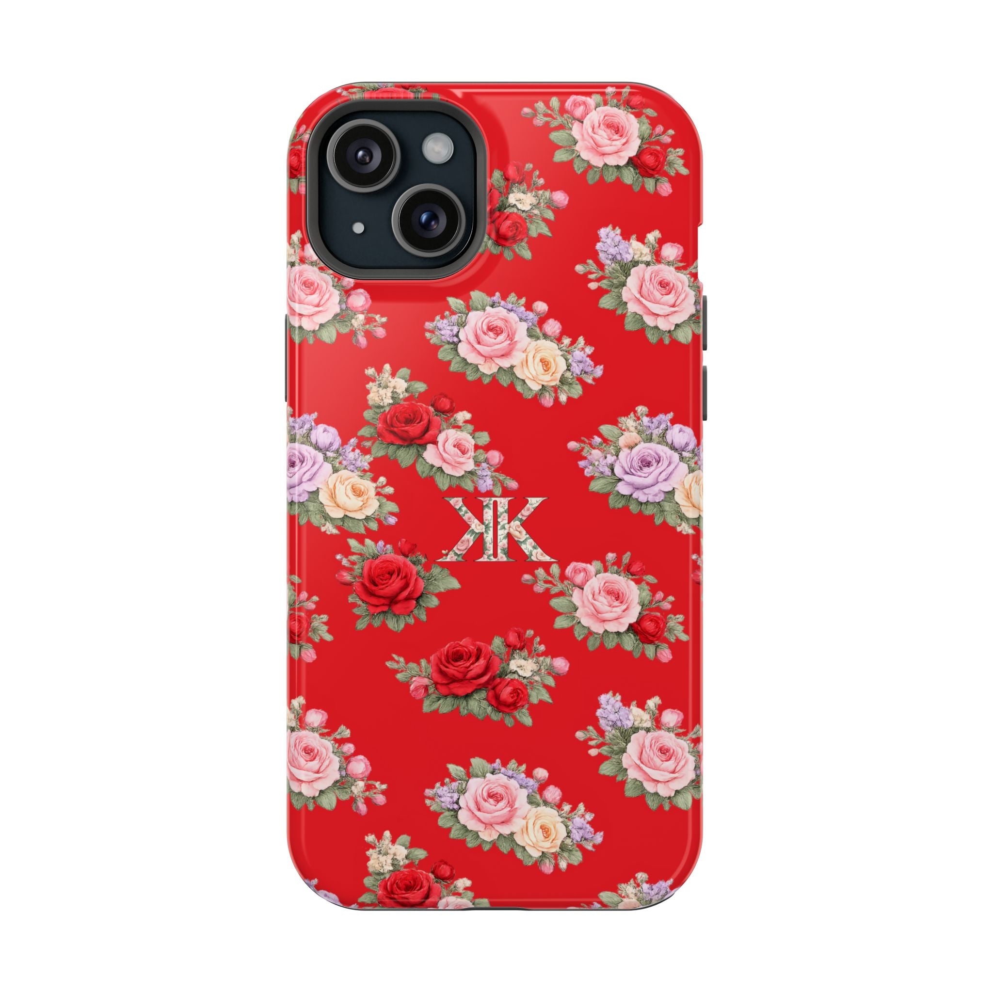 Anthos Collection RED Vintage Floral Rose Pattern Magnetic Impact-Resistant Phone Case