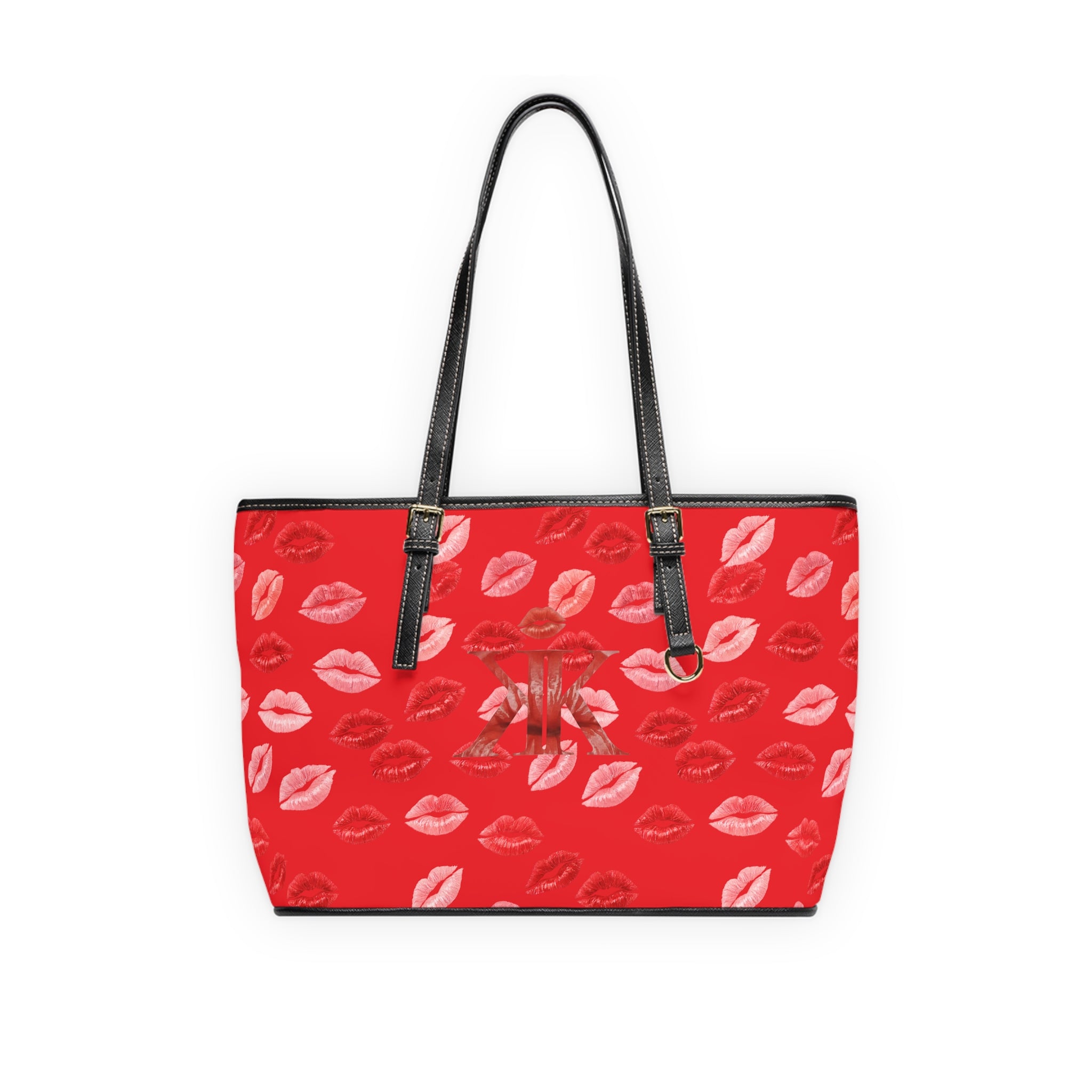 Psyche Collection RED Kiss Print PU Leather Shoulder Bag – Red Lipstick Pattern