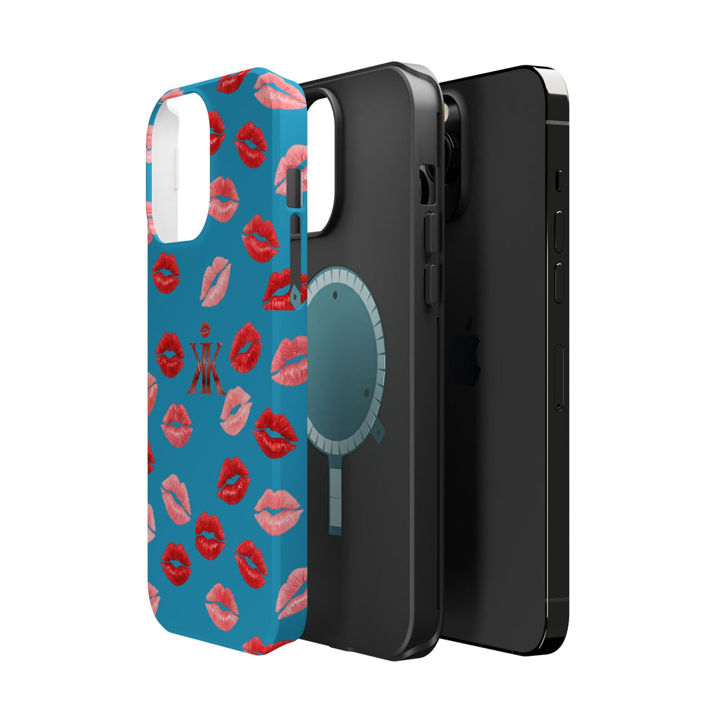 Psyche Collection Turquoise - Kiss Pattern Magnetic Impact Phone Case
