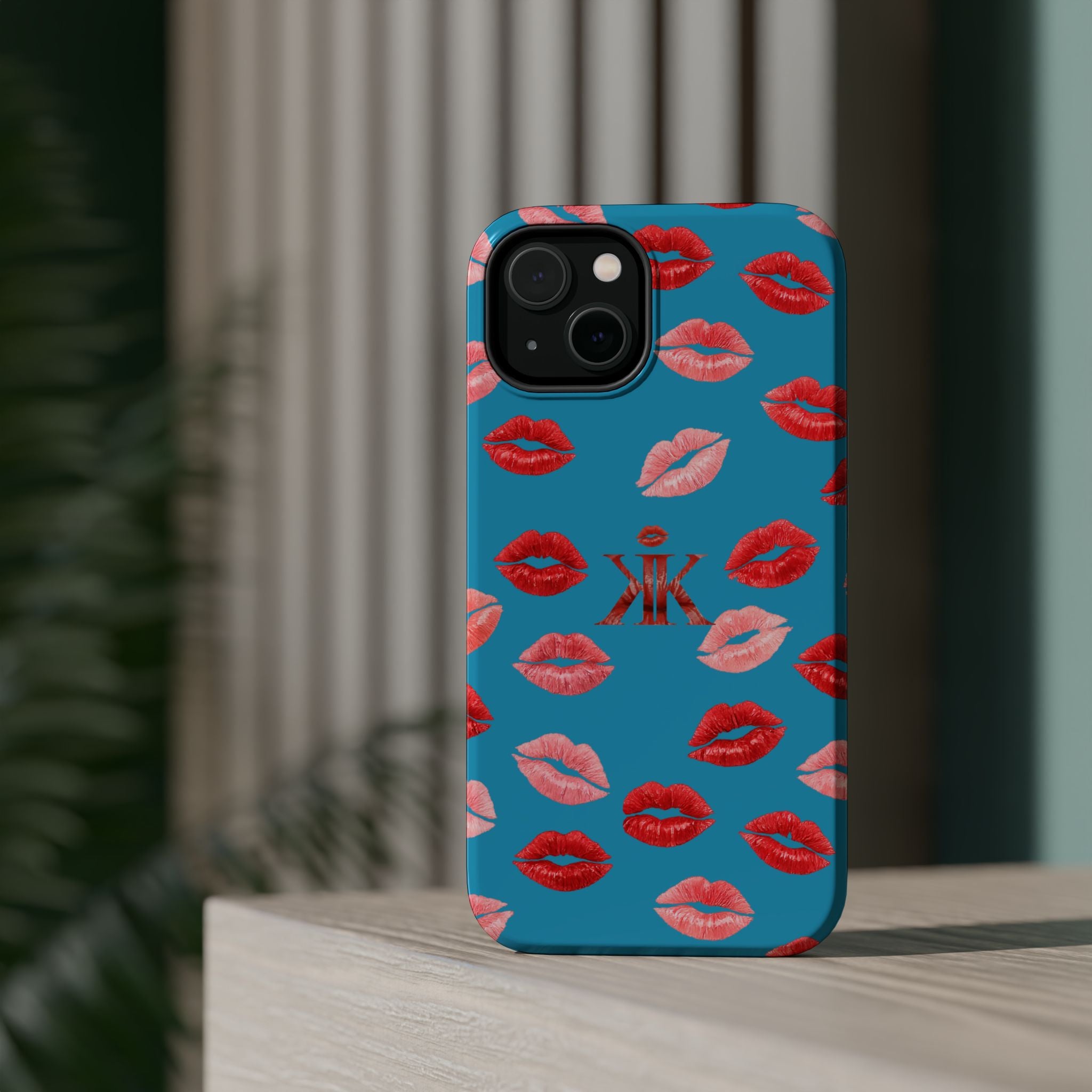 Psyche Collection Turquoise - Kiss Pattern Magnetic Impact Phone Case