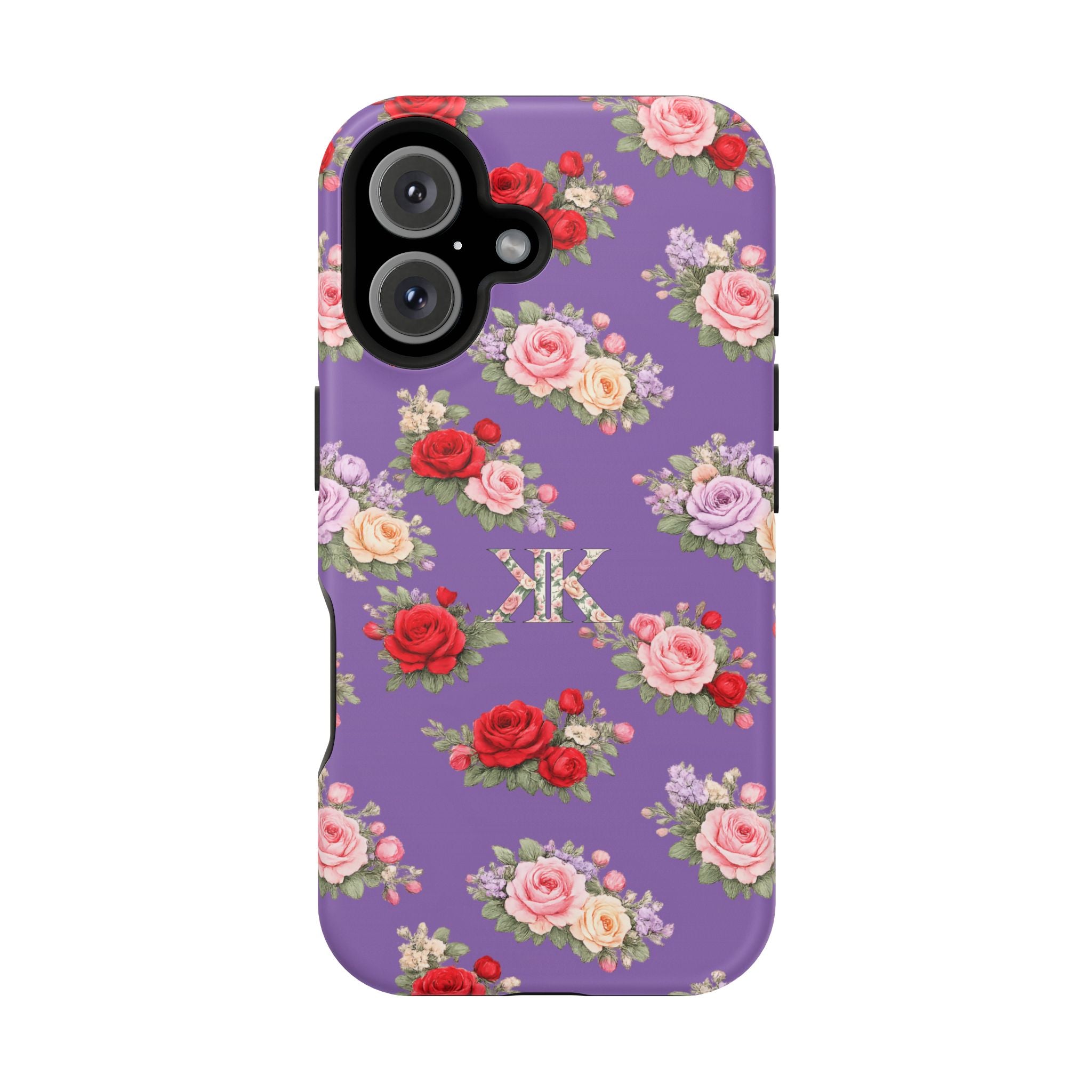Anthos Collection Light Purple Vintage Floral Rose Pattern Magnetic Impact-Resistant Phone Case