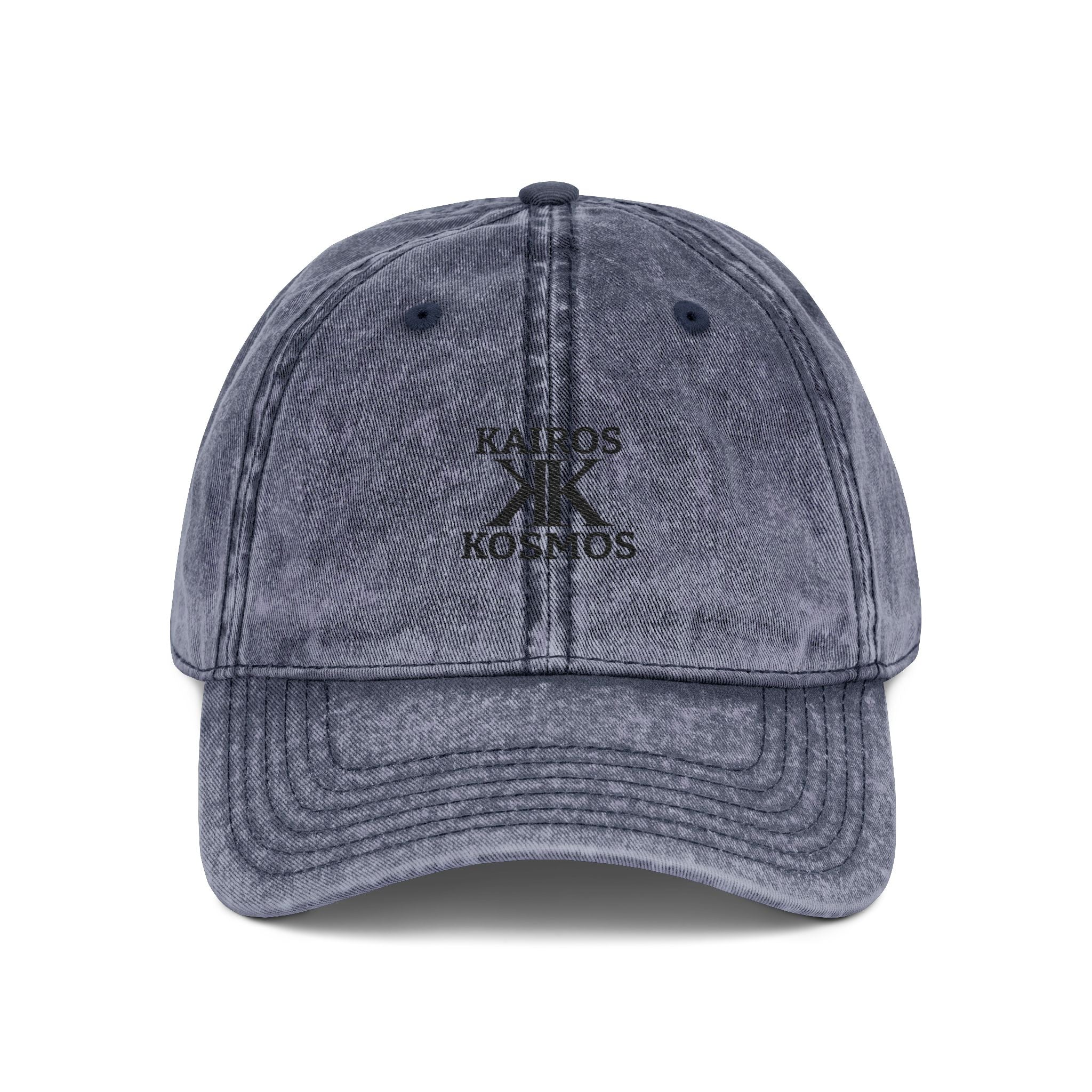 Vintage Embroidered Cap — Kairos Kosmos Logo Distressed Baseball Hat