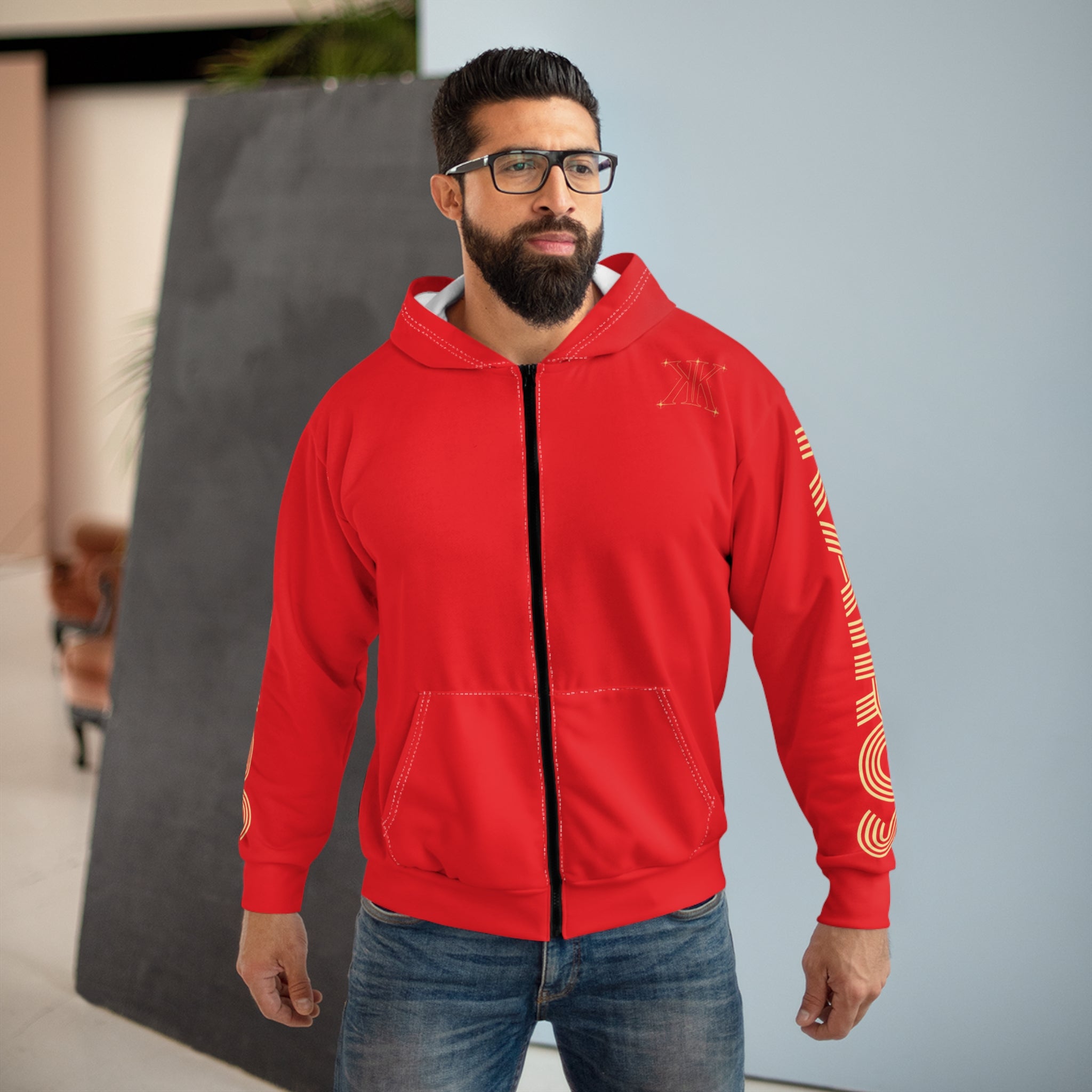 Aether Collection RED Aries Zodiac Zip Hoodie — Ram Constellation Graphic