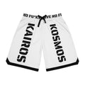 Kairos Kosmos Basketball Shorts — Bold White AOP Athletic Shorts with 'KOSMOS' Side Print