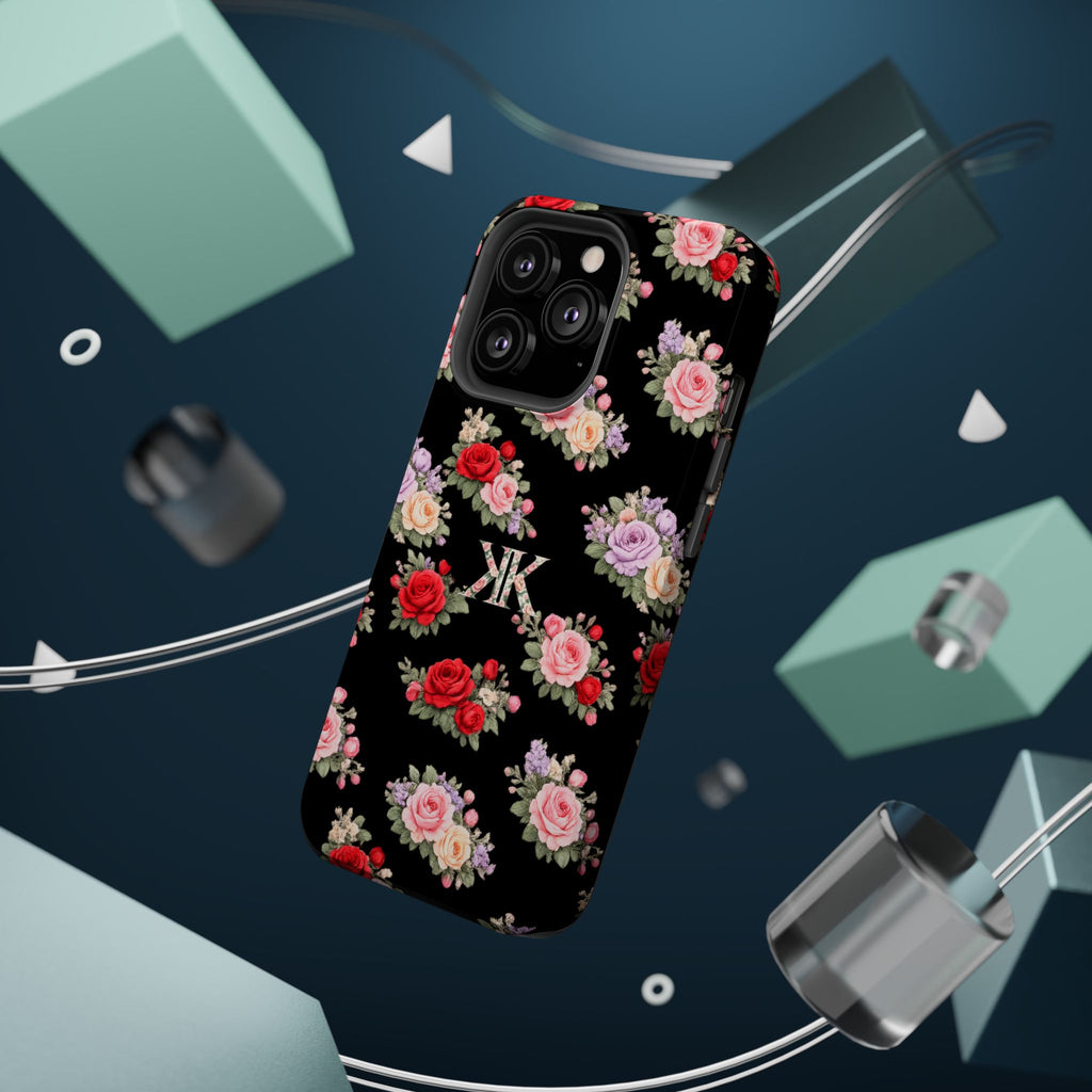 Anthos Collection BLACK Vintage Floral Rose Pattern Magnetic Impact-Resistant Phone Case