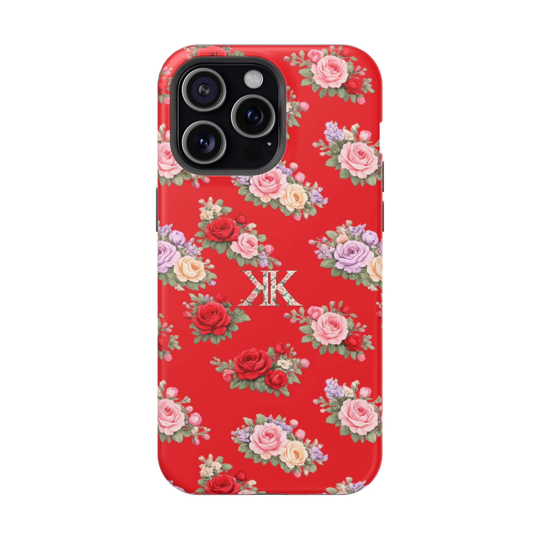 Anthos Collection RED Vintage Floral Rose Pattern Magnetic Impact-Resistant Phone Case