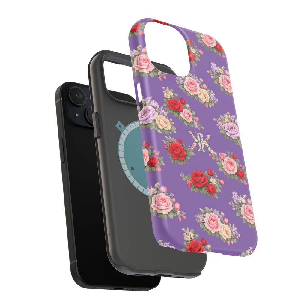 Anthos Collection Light Purple Vintage Floral Rose Pattern Magnetic Impact-Resistant Phone Case