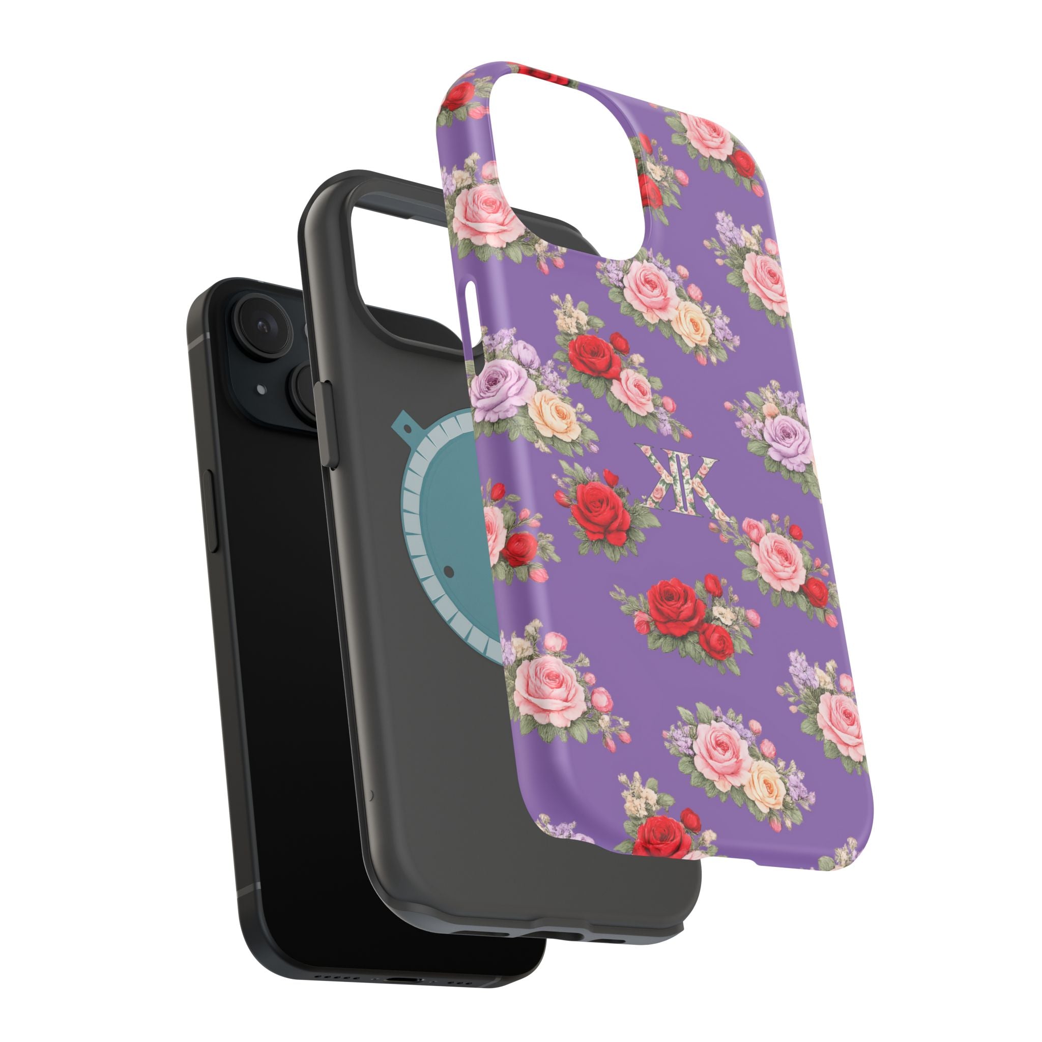 Anthos Collection Light Purple Vintage Floral Rose Pattern Magnetic Impact-Resistant Phone Case