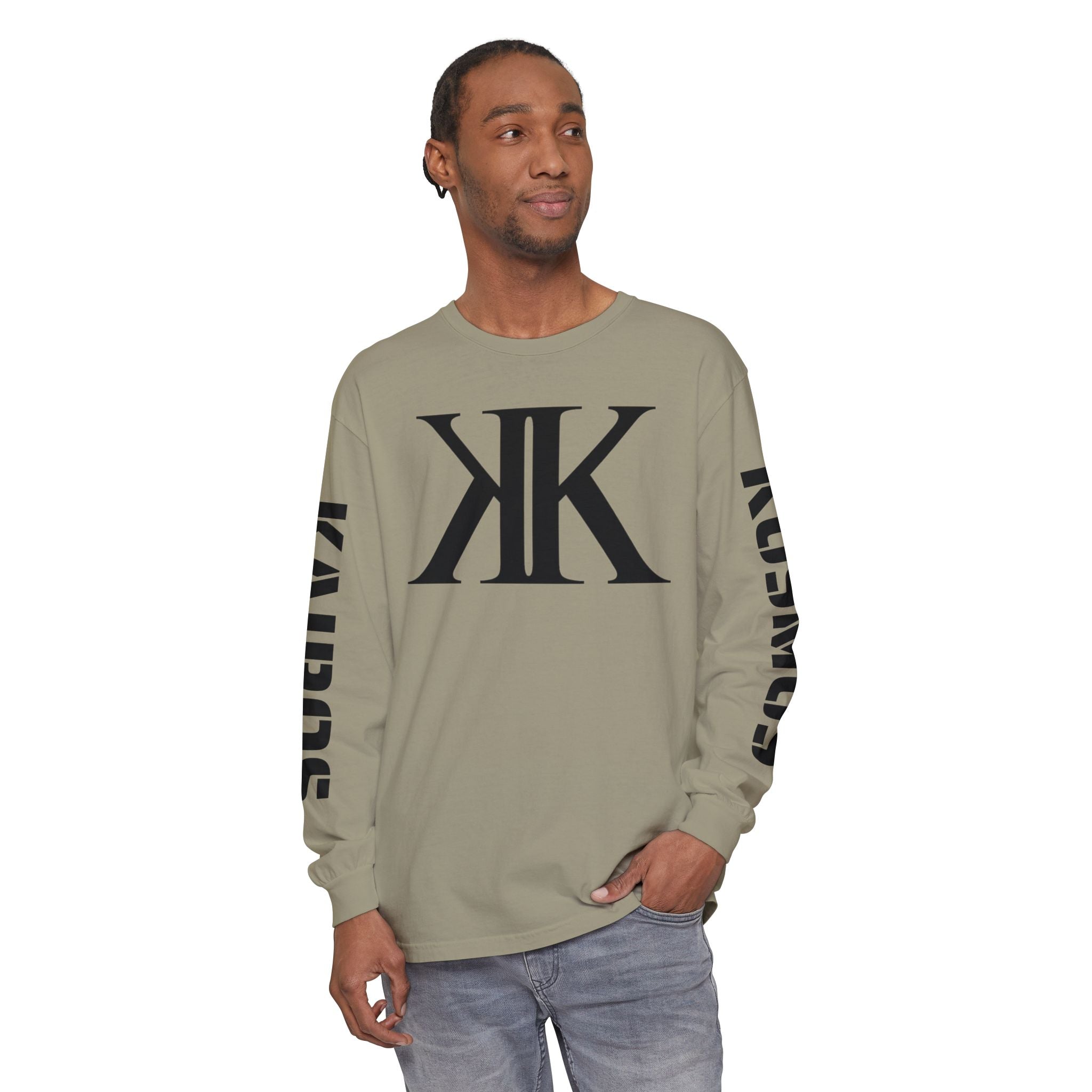 KOSMOS Monogram Uni-Sex Long Sleeve Tee — Bold Black Logo Sleeve Shirt
