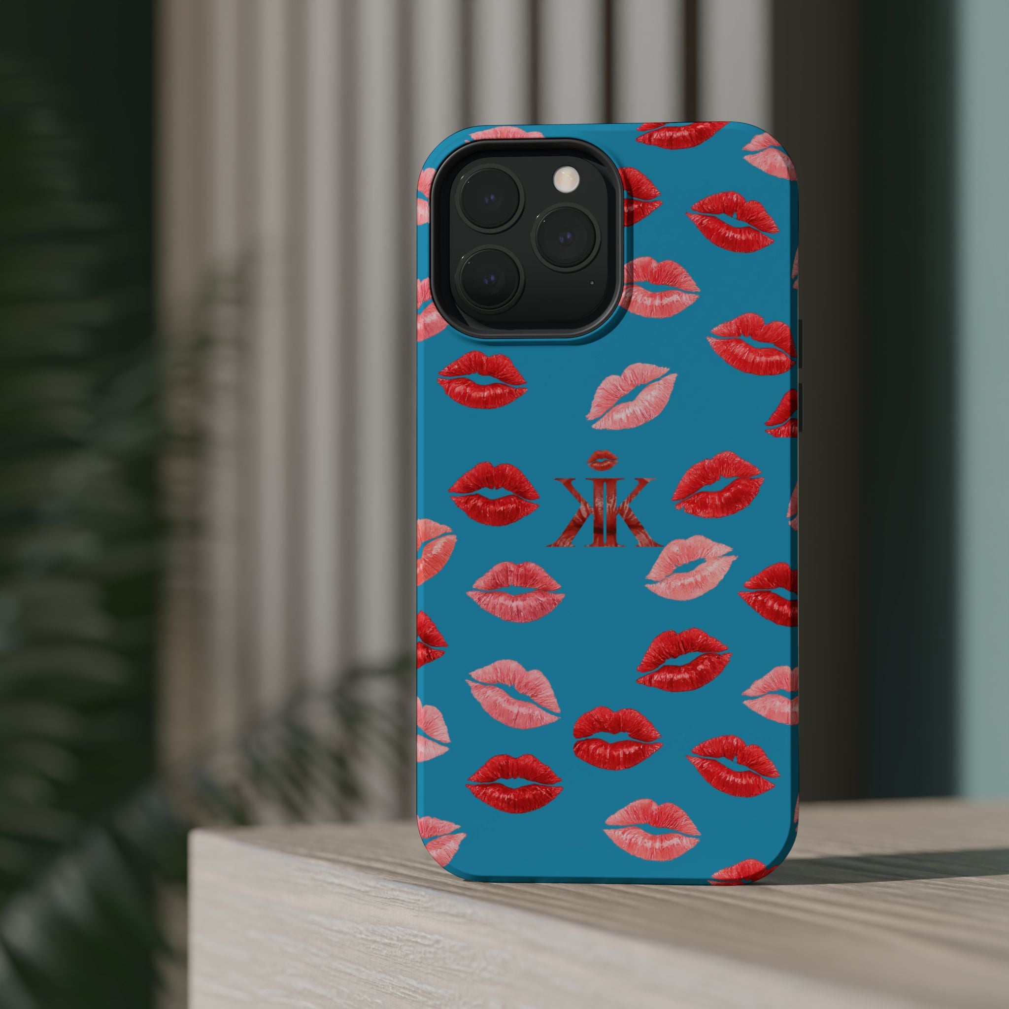 Psyche Collection Turquoise - Kiss Pattern Magnetic Impact Phone Case