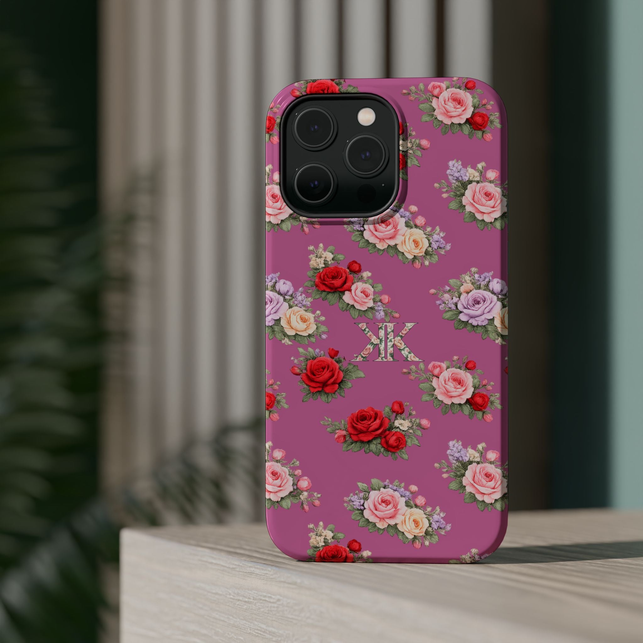 Anthos Collection Light Pink  Vintage Floral Rose Pattern Magnetic Impact-Resistant Phone Case