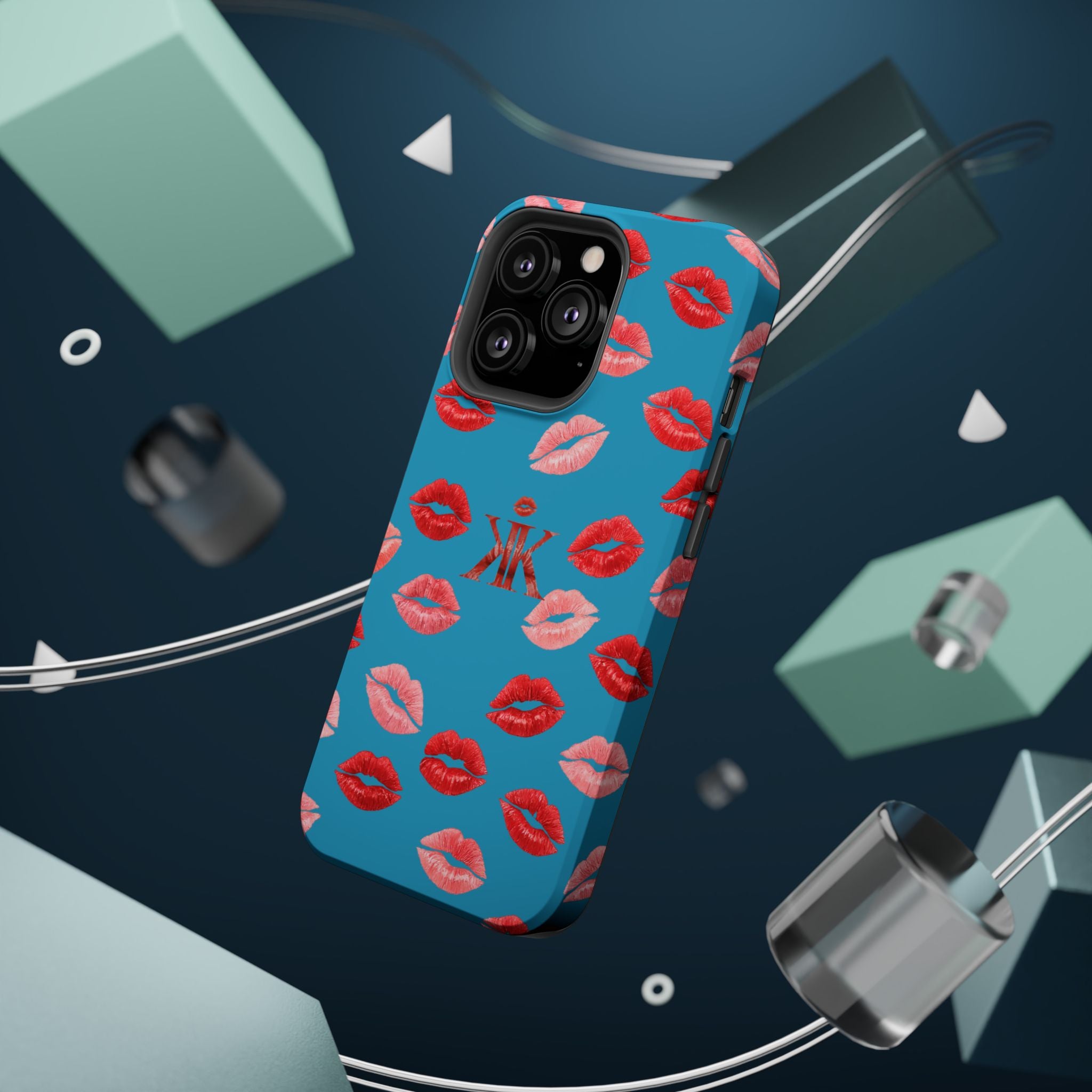 Psyche Collection Turquoise - Kiss Pattern Magnetic Impact Phone Case