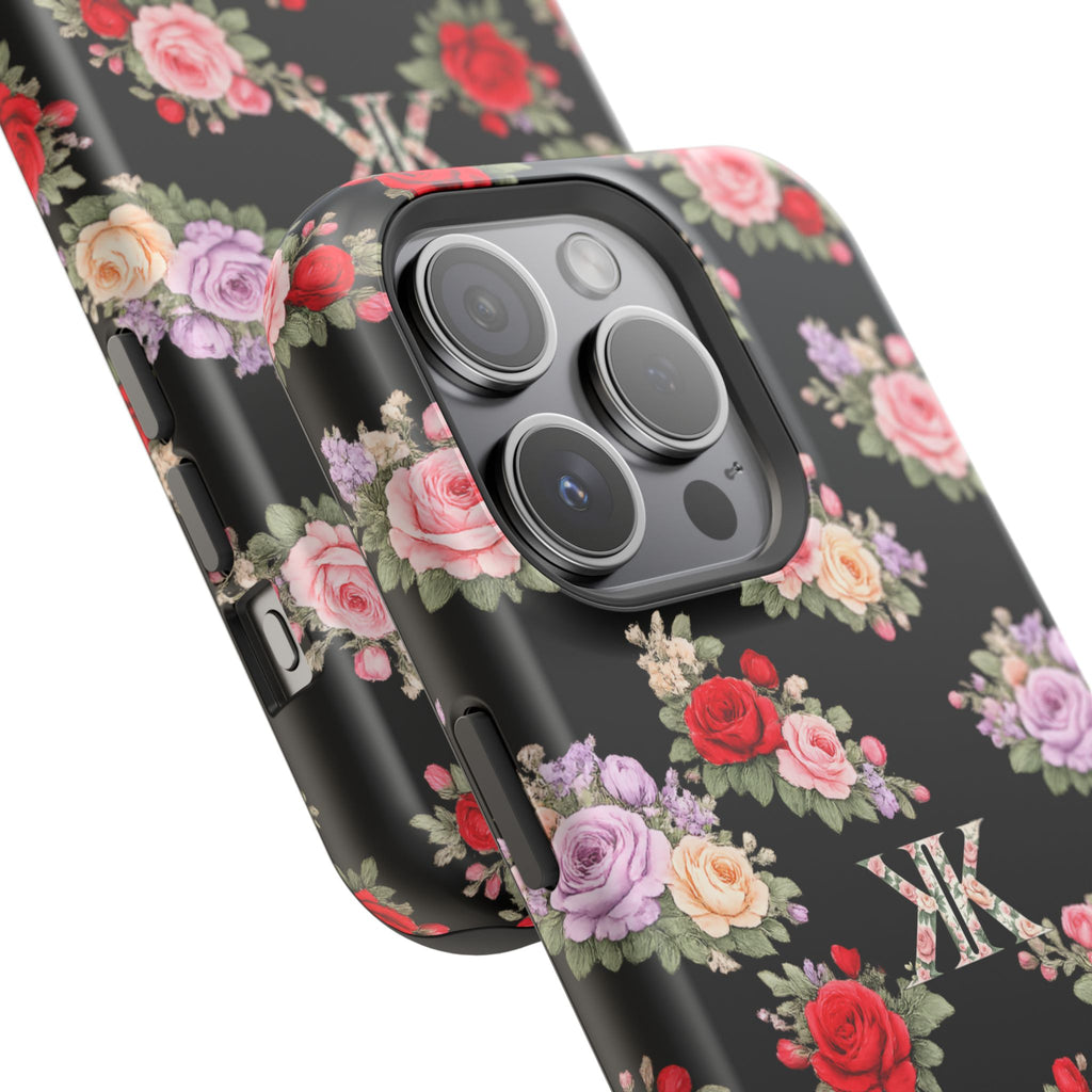 Anthos Collection BLACK Vintage Floral Rose Pattern Magnetic Impact-Resistant Phone Case