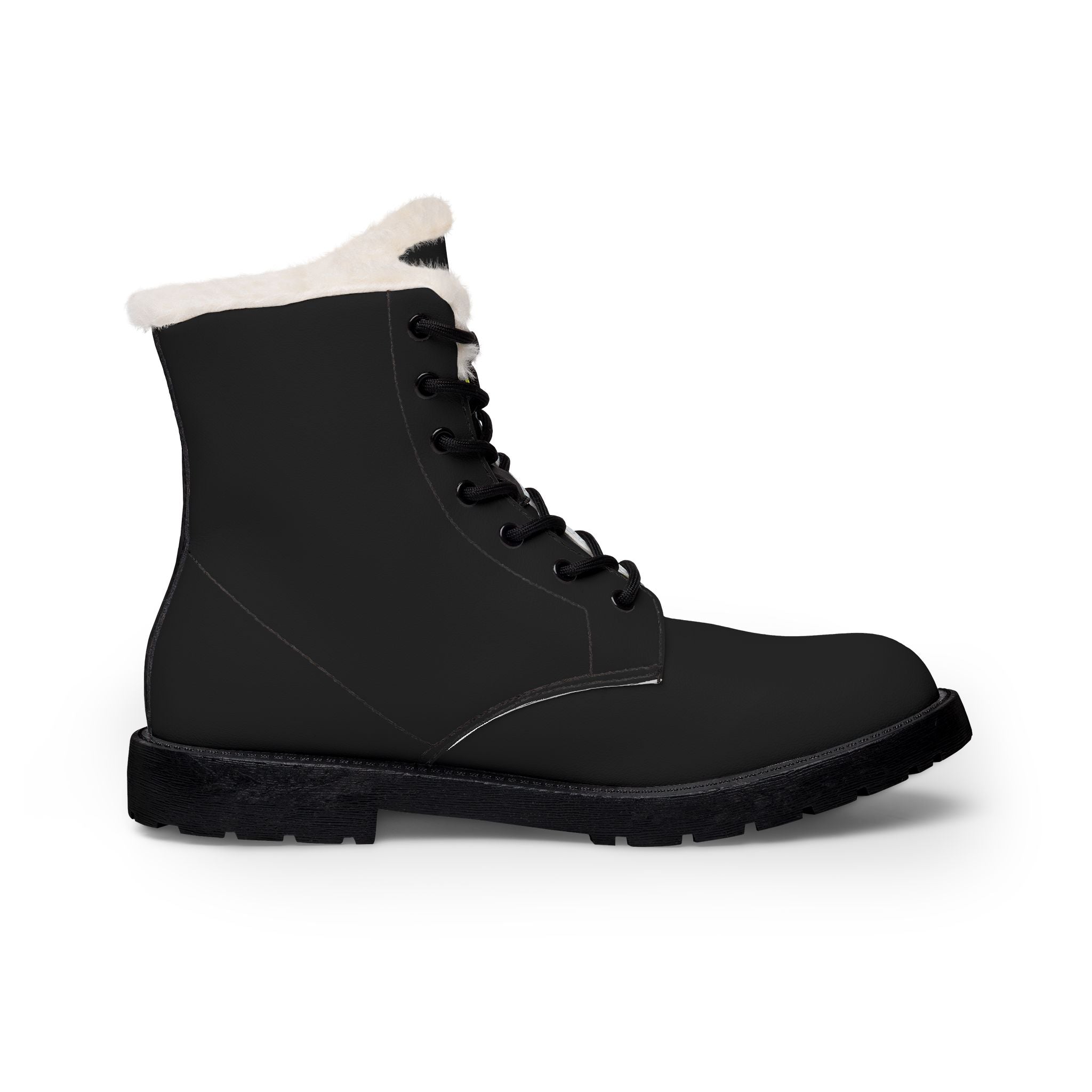 White Fur-Lined BLACK Leather Boots with White 'KK' Monogram
