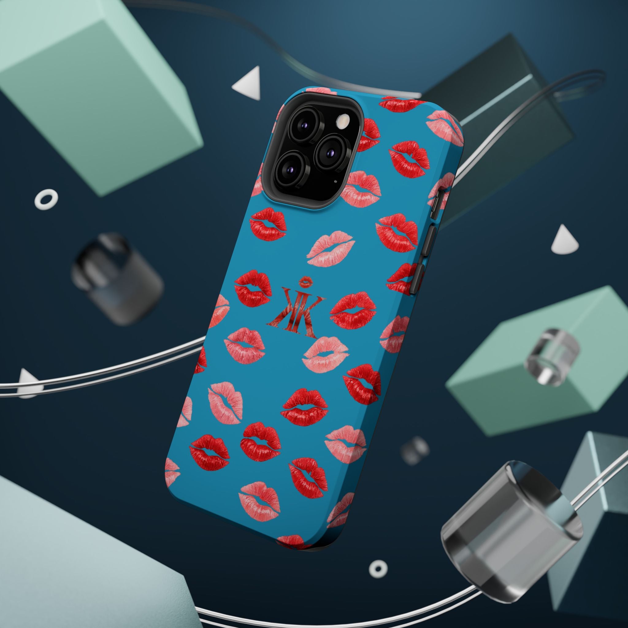 Psyche Collection Turquoise - Kiss Pattern Magnetic Impact Phone Case