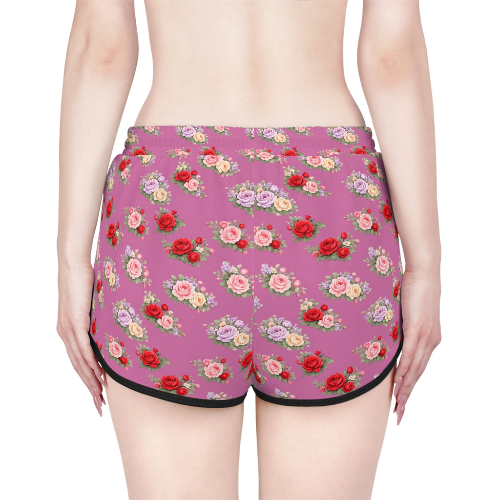 Anthos Collection Light Pink Floral Stretch Women's Relaxed Shorts — Vintage Pink & Red Rose All-Over Print