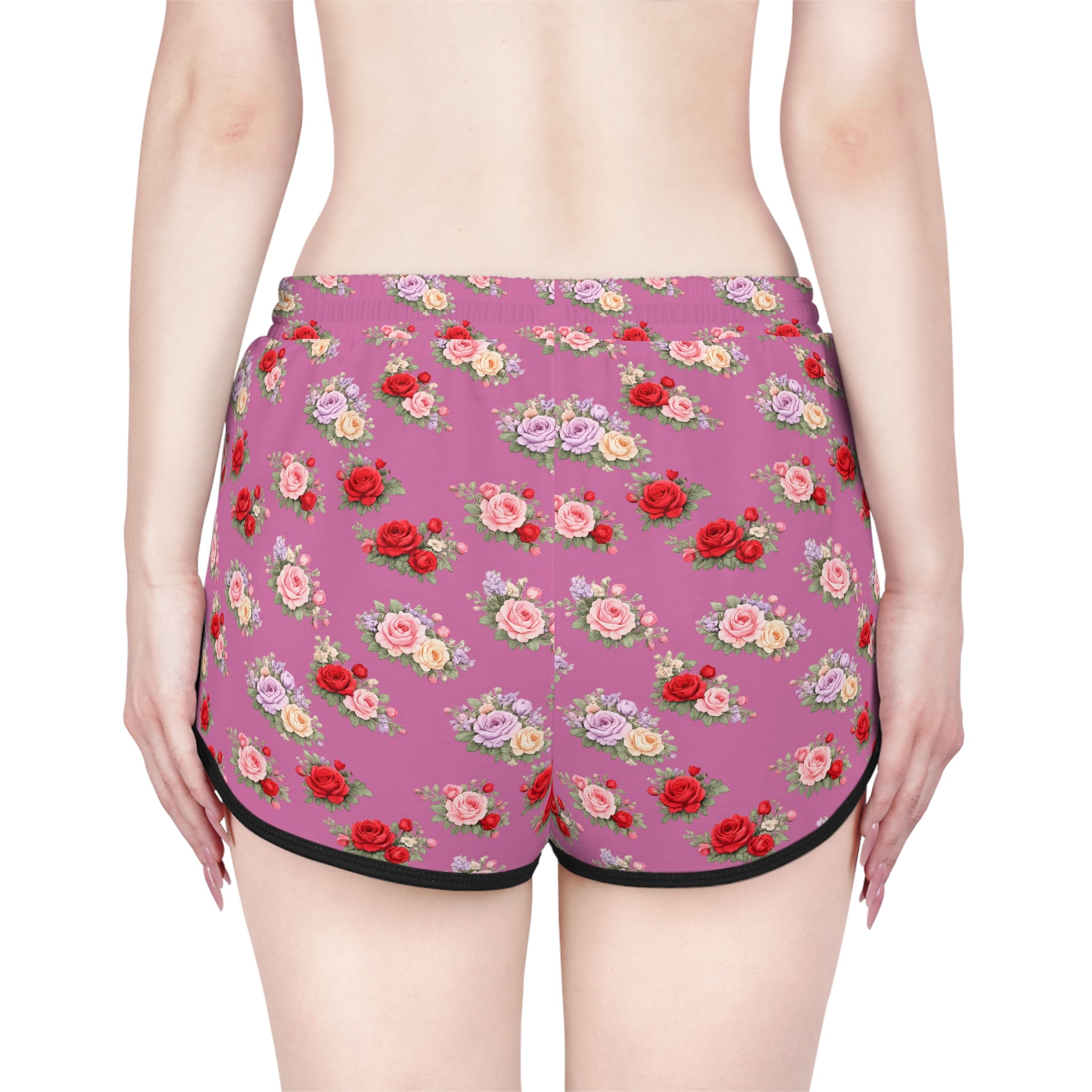 Anthos Collection Light Pink Floral Stretch Women's Relaxed Shorts — Vintage Pink & Red Rose All-Over Print
