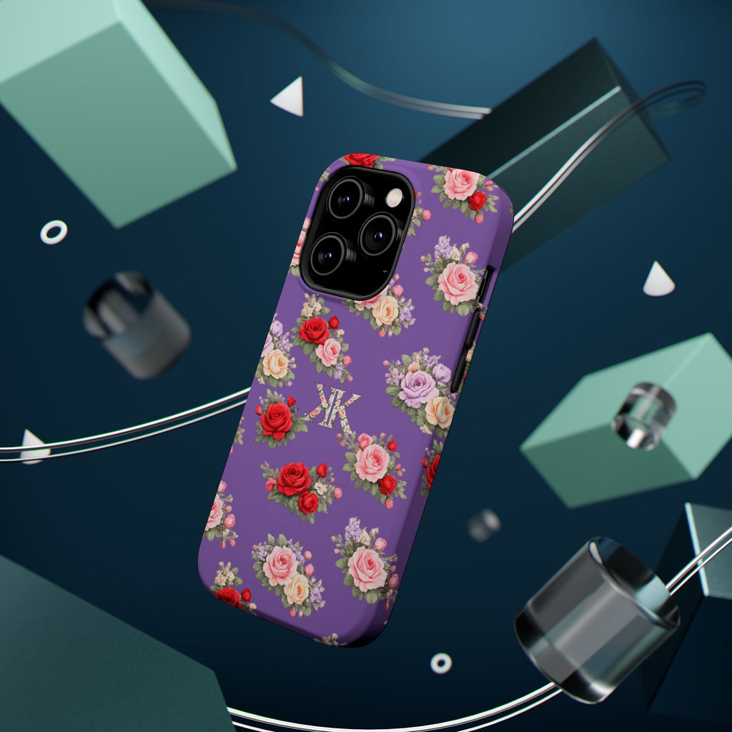 Anthos Collection Light Purple Vintage Floral Rose Pattern Magnetic Impact-Resistant Phone Case