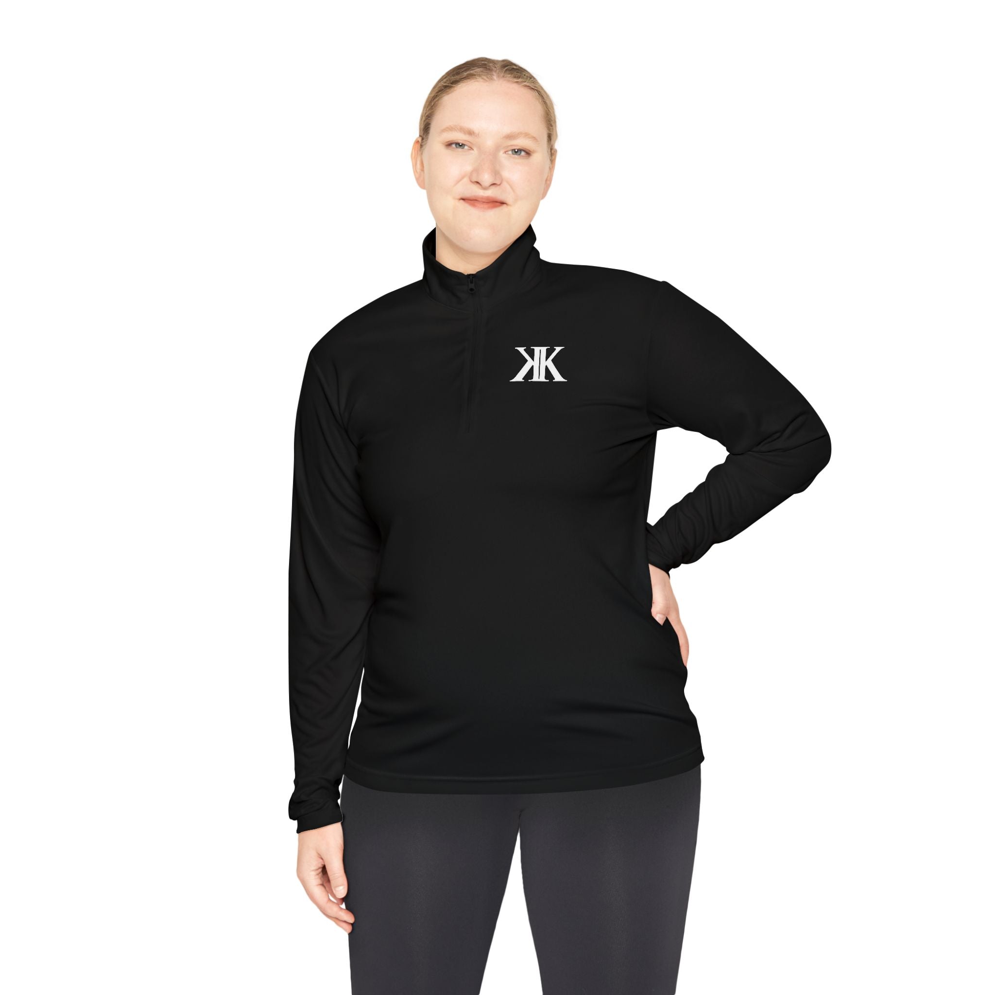 Quarter-Zip Pullover BLACK — Minimal Embroidered KK Logo