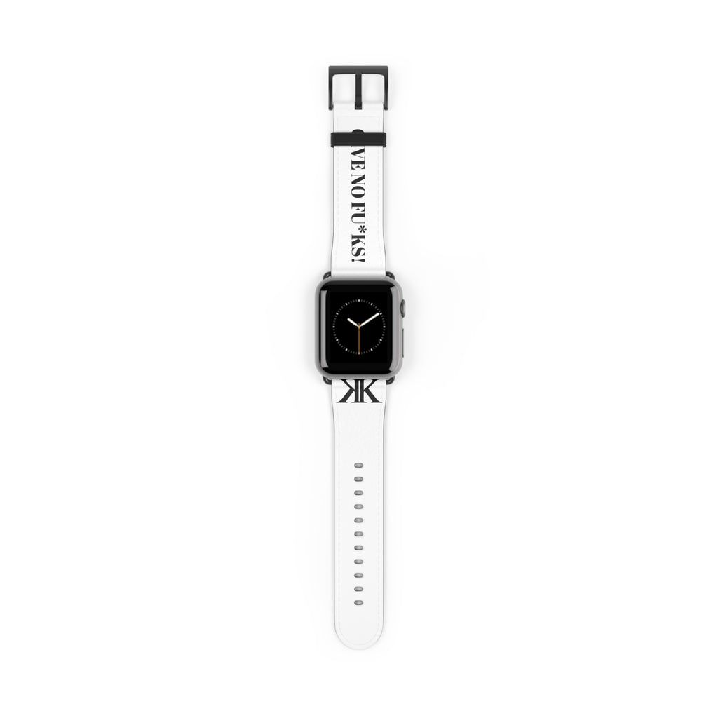 Watch Band — White Leather Strap with "GIVE NO FU*KS!" Text