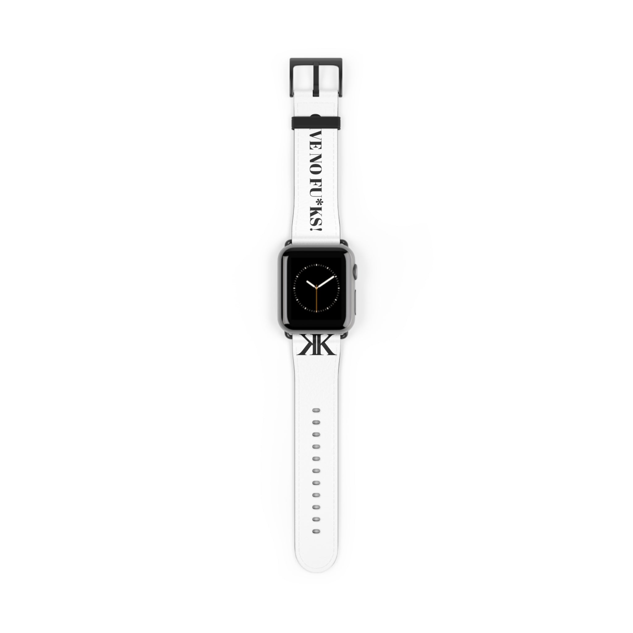 Watch Band — White Leather Strap with "GIVE NO FU*KS!" Text