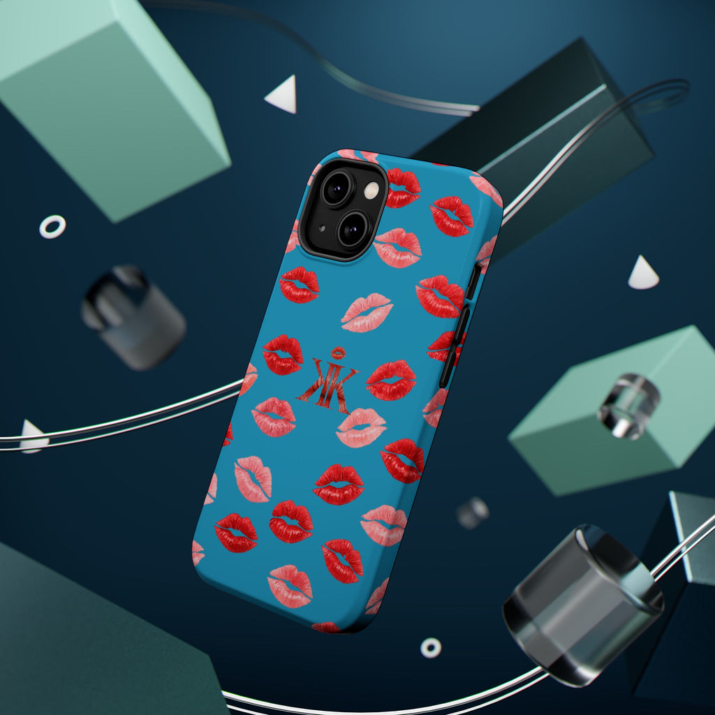 Psyche Collection Turquoise - Kiss Pattern Magnetic Impact Phone Case