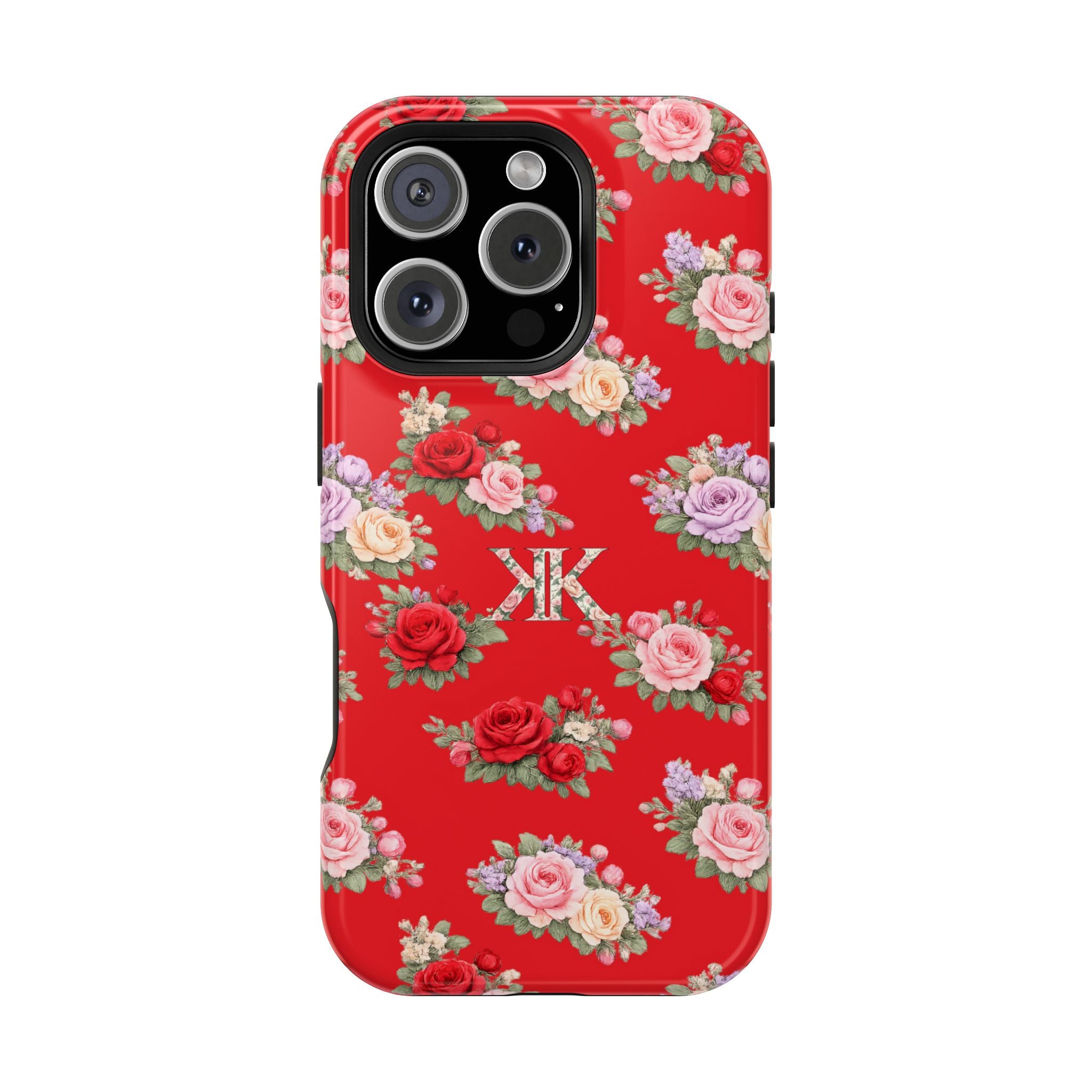 Anthos Collection RED Vintage Floral Rose Pattern Magnetic Impact-Resistant Phone Case