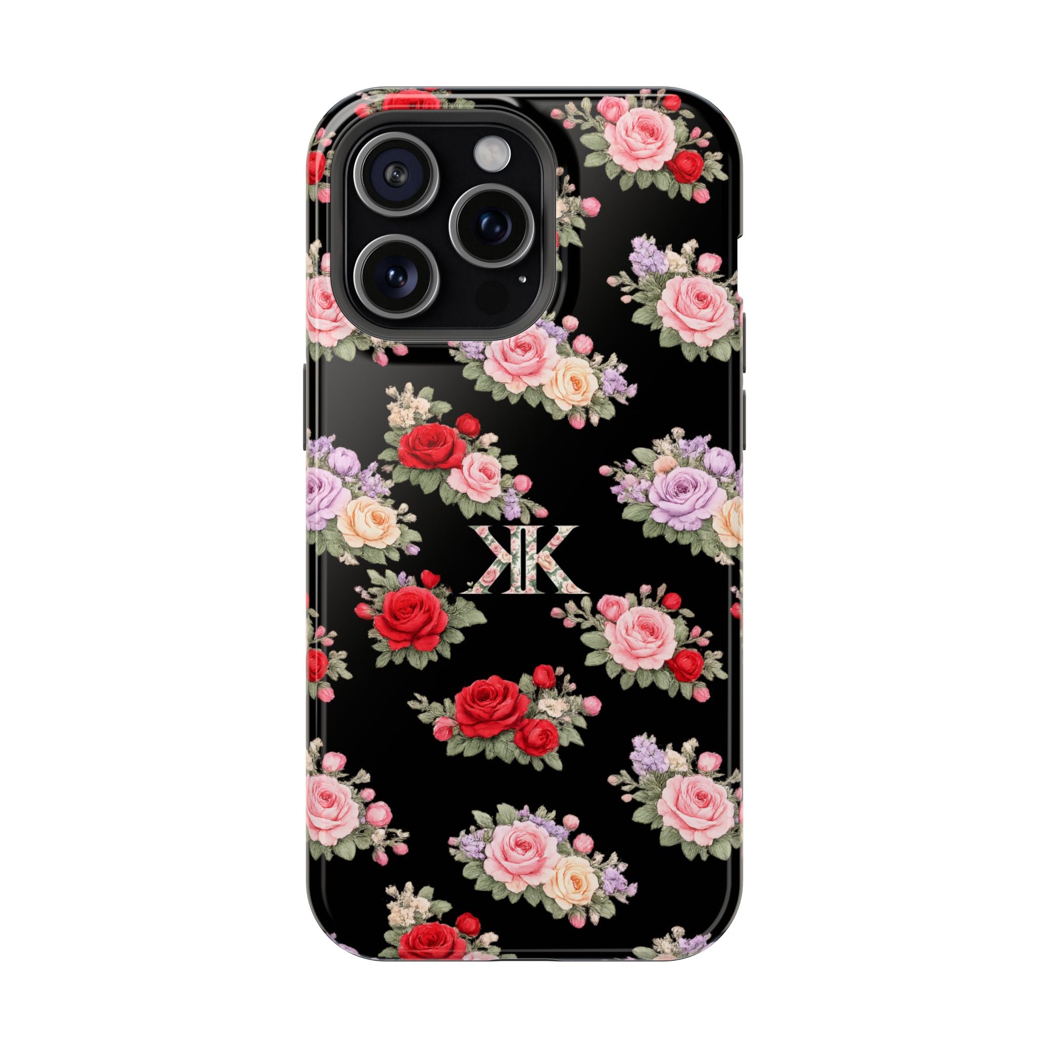 Anthos Collection BLACK Vintage Floral Rose Pattern Magnetic Impact-Resistant Phone Case