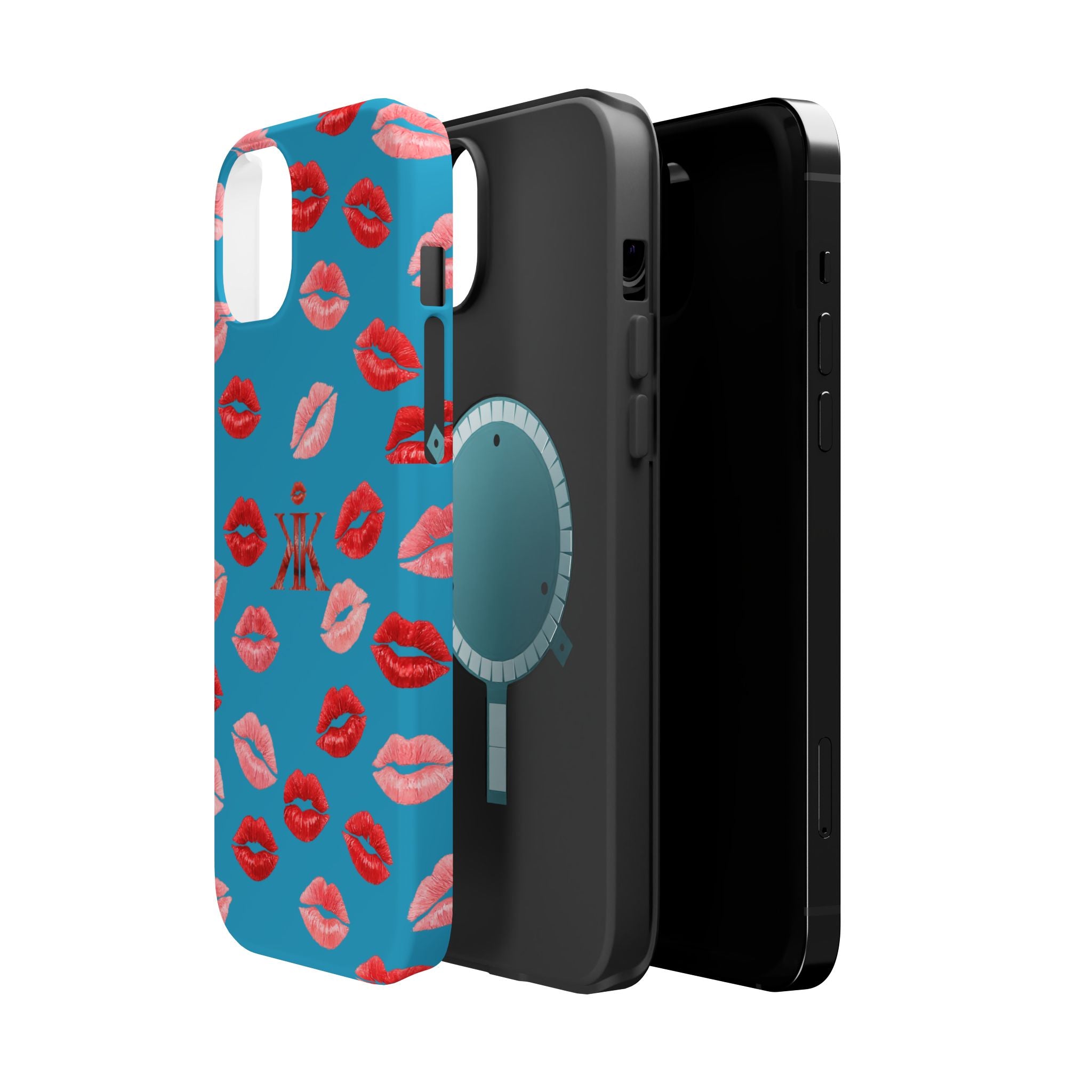 Psyche Collection Turquoise - Kiss Pattern Magnetic Impact Phone Case