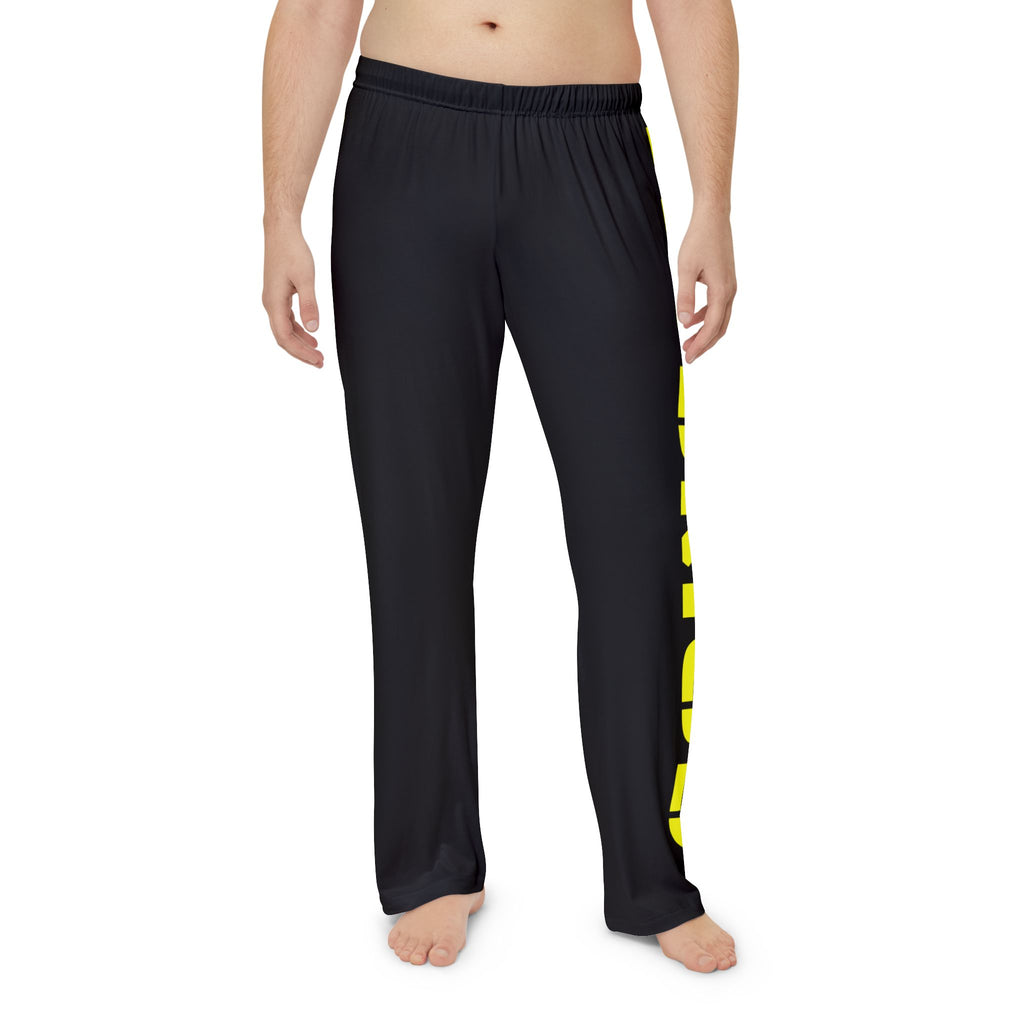 Pajama Pants BLACK — Sleep Loungewear with Bold Yellow Side Text (KAIROS)