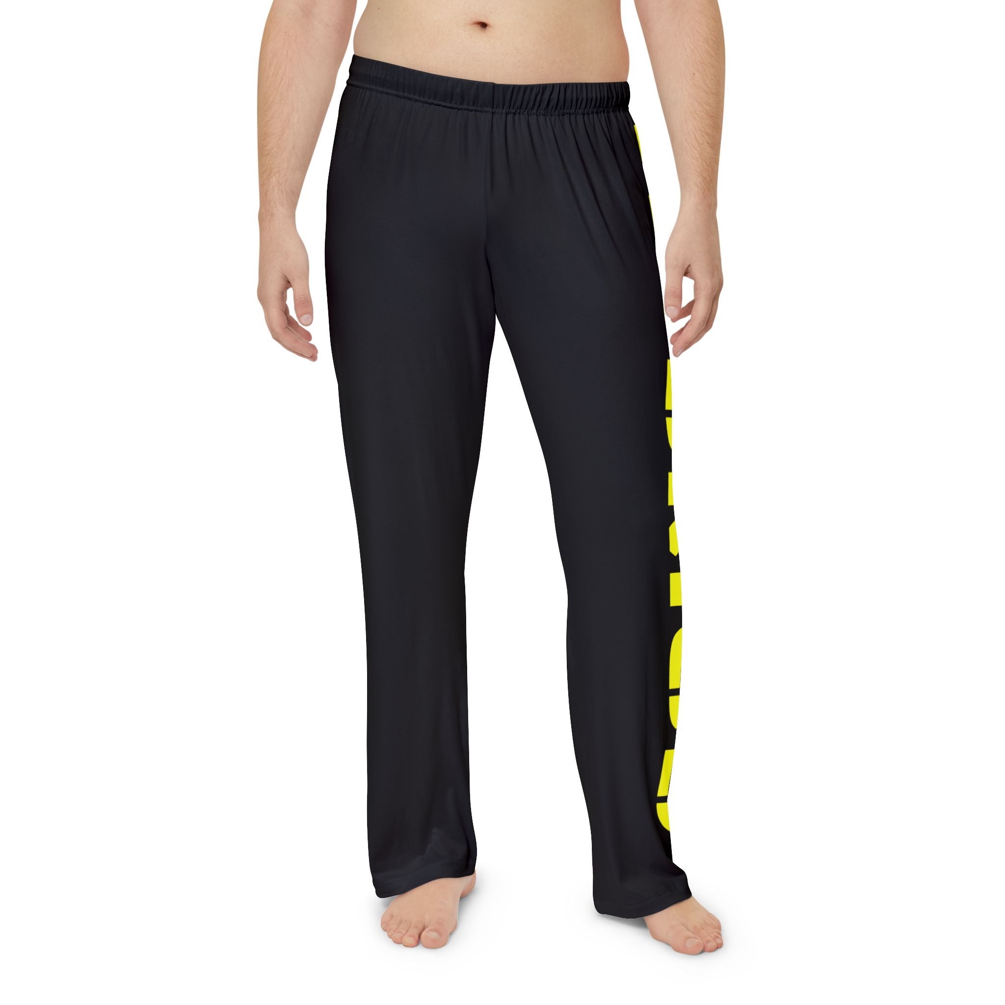 Pajama Pants BLACK — Sleep Loungewear with Bold Yellow Side Text (KAIROS)