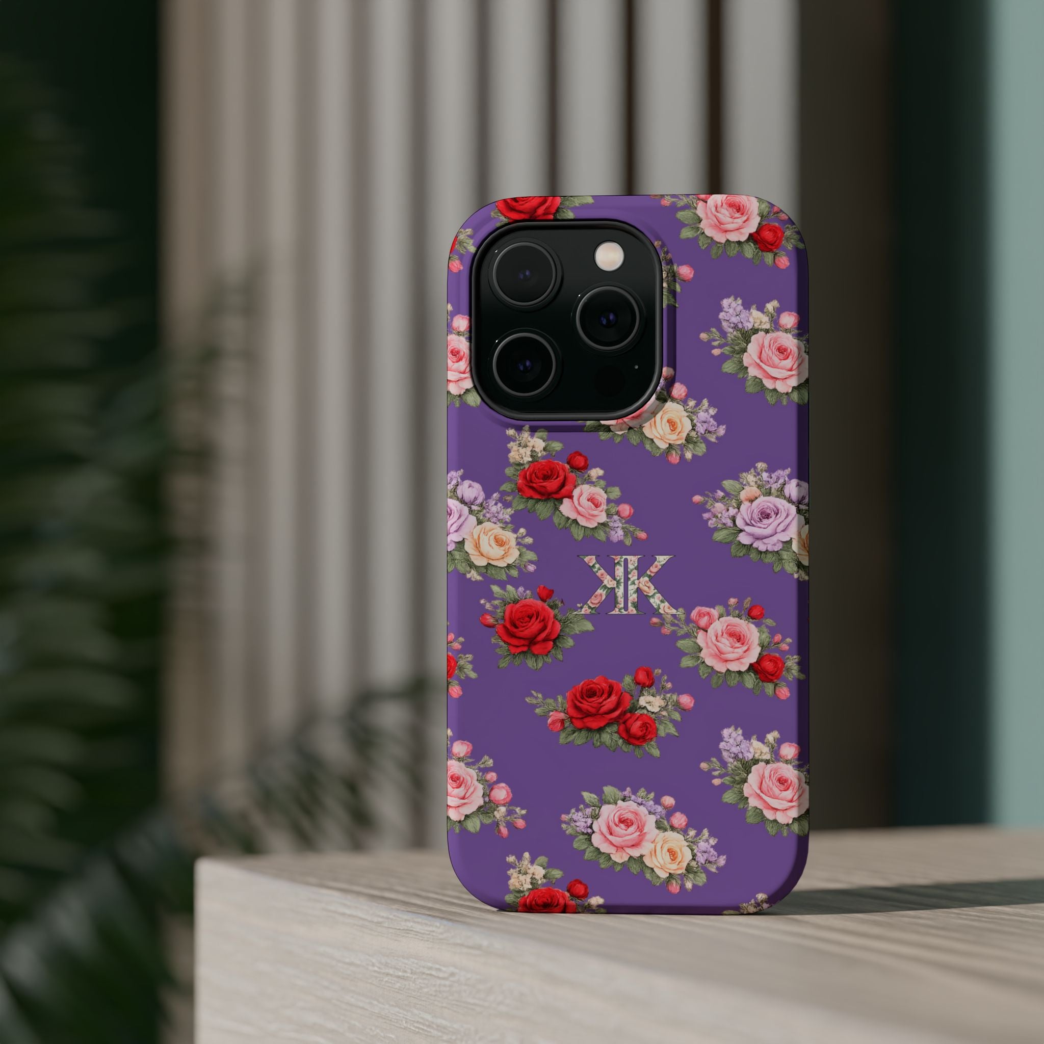 Anthos Collection Light Purple Vintage Floral Rose Pattern Magnetic Impact-Resistant Phone Case