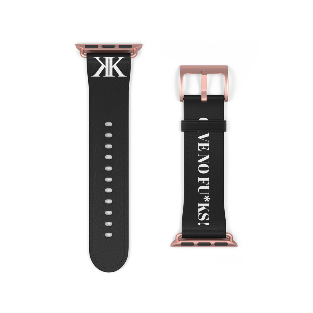 Watch Band BLACK — Leather Strap with "GIVE NO FU*KS!" Text