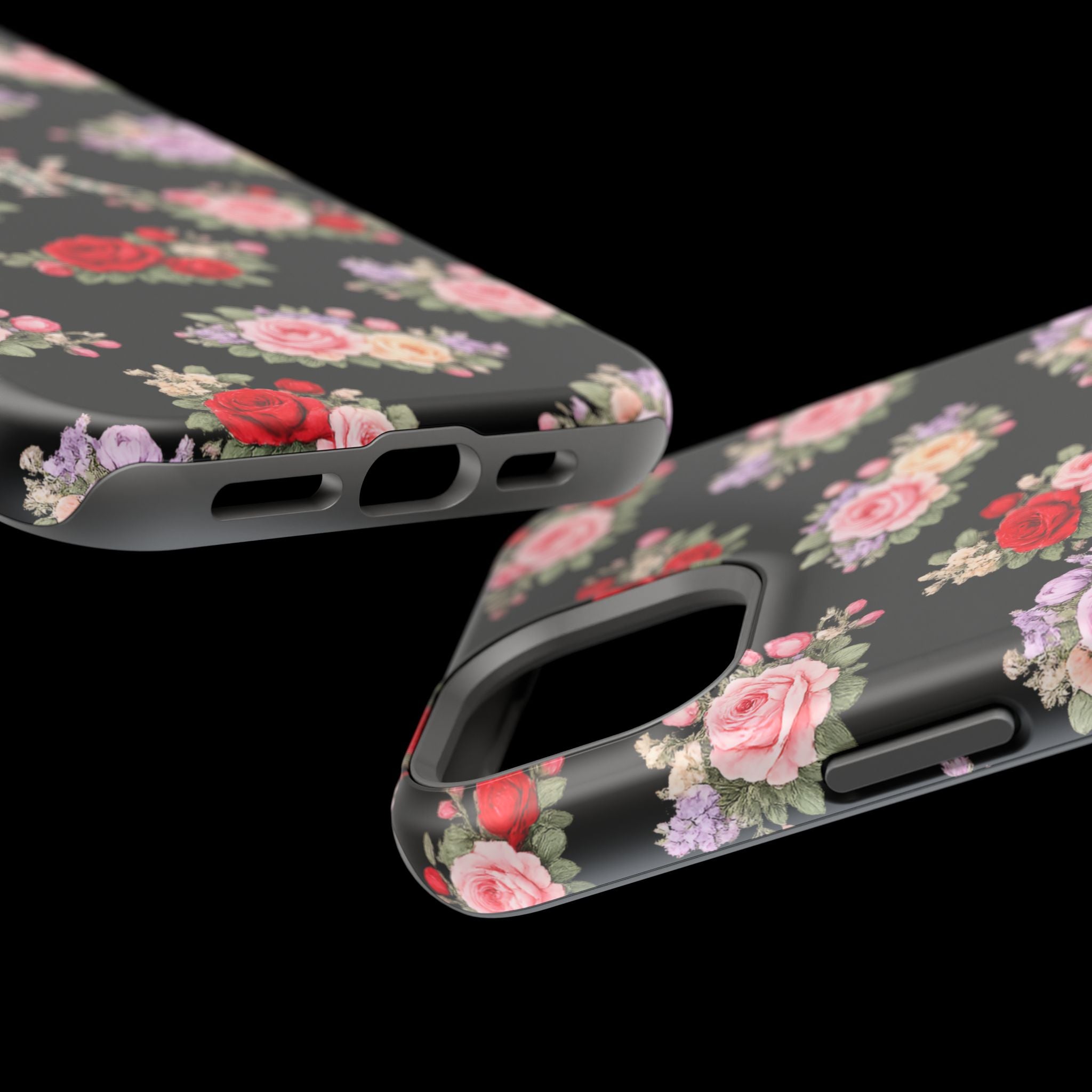 Anthos Collection BLACK Vintage Floral Rose Pattern Magnetic Impact-Resistant Phone Case