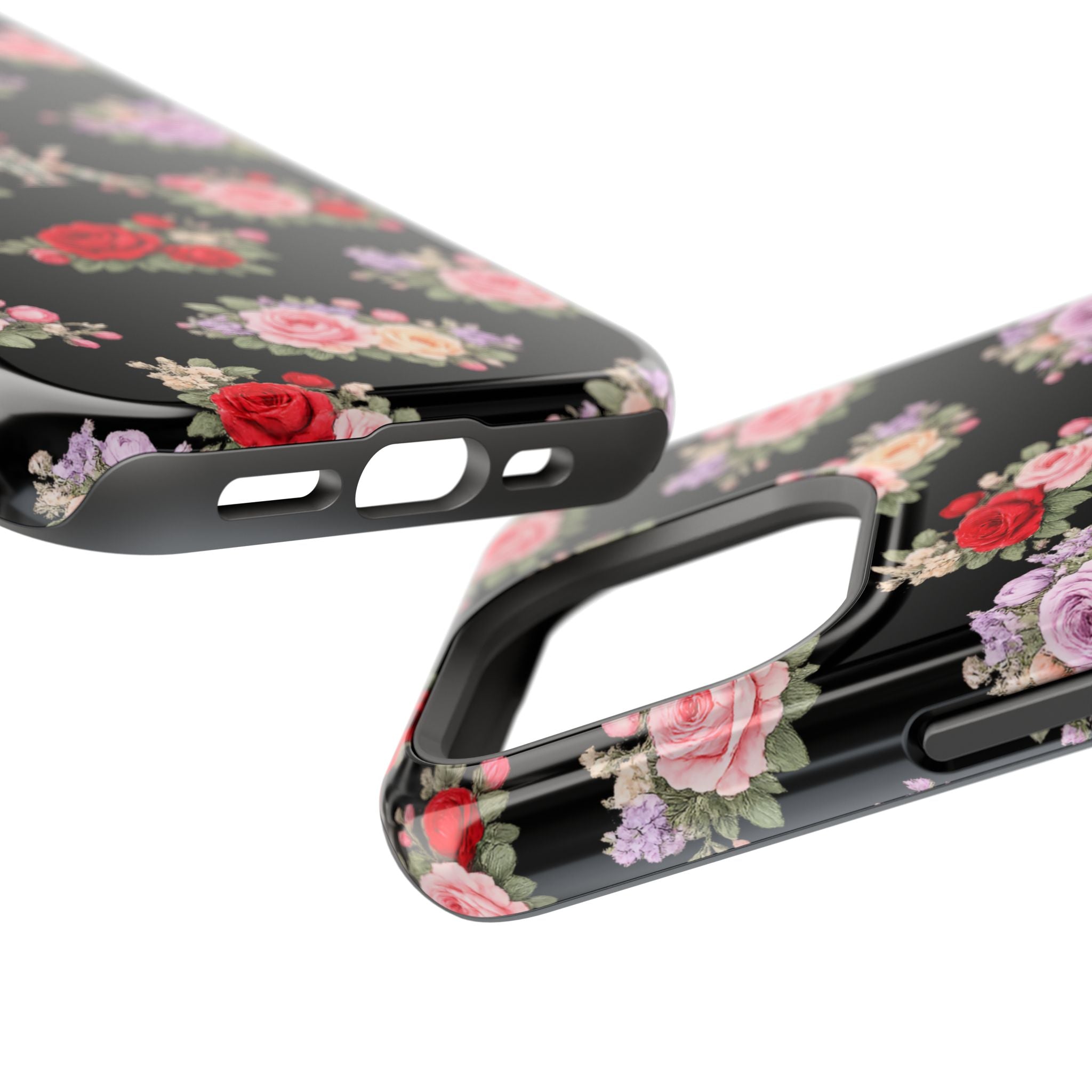 Anthos Collection BLACK Vintage Floral Rose Pattern Magnetic Impact-Resistant Phone Case