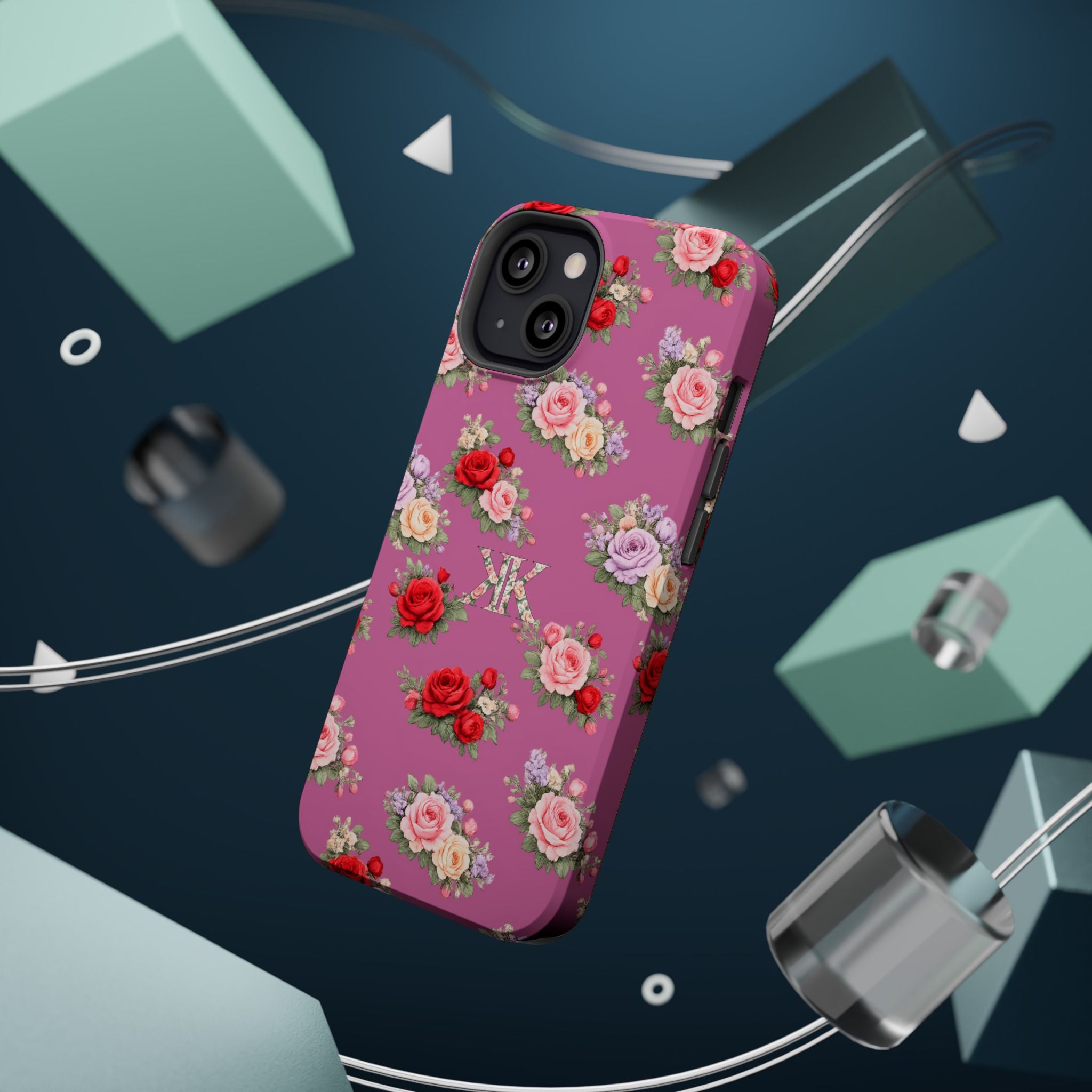 Anthos Collection Light Pink  Vintage Floral Rose Pattern Magnetic Impact-Resistant Phone Case