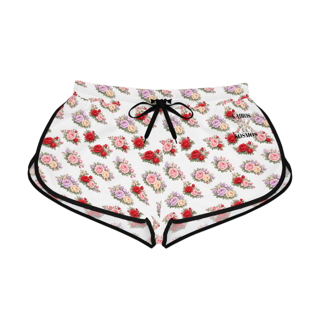 Anthos Collection Floral Stretch Women's Relaxed Shorts — Vintage Pink & Red Rose All-Over Print