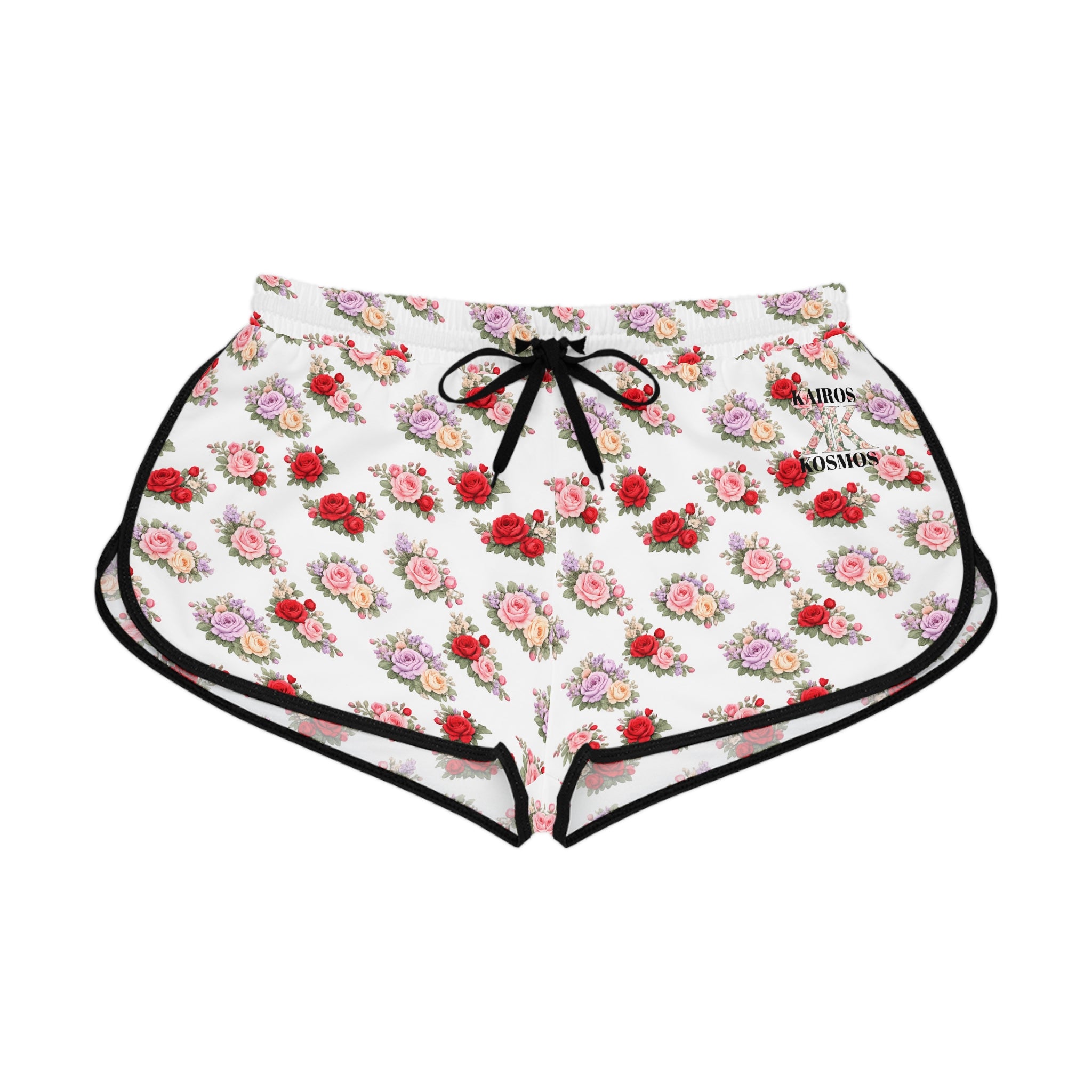 Anthos Collection Floral Stretch Women's Relaxed Shorts — Vintage Pink & Red Rose All-Over Print