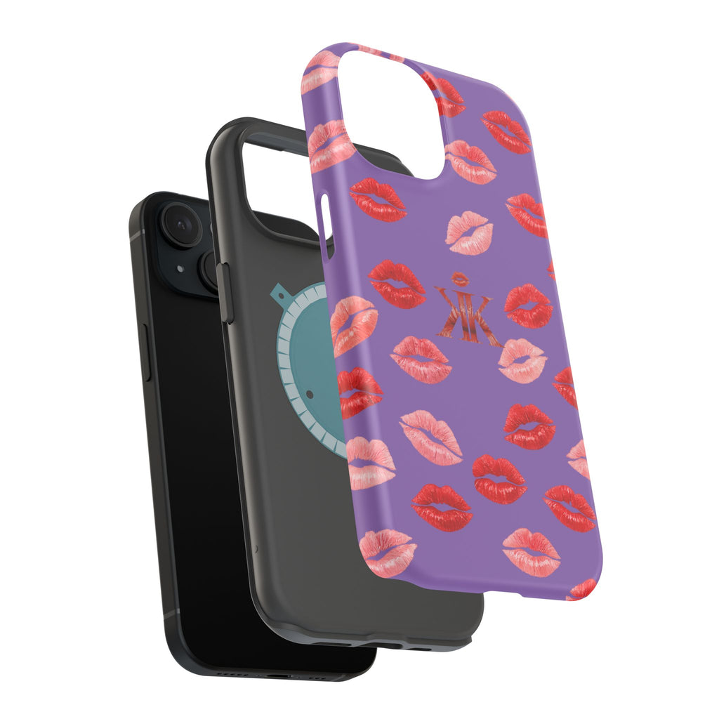 Psyche Collection Light Purple - Kiss Pattern Magnetic Impact Phone Case