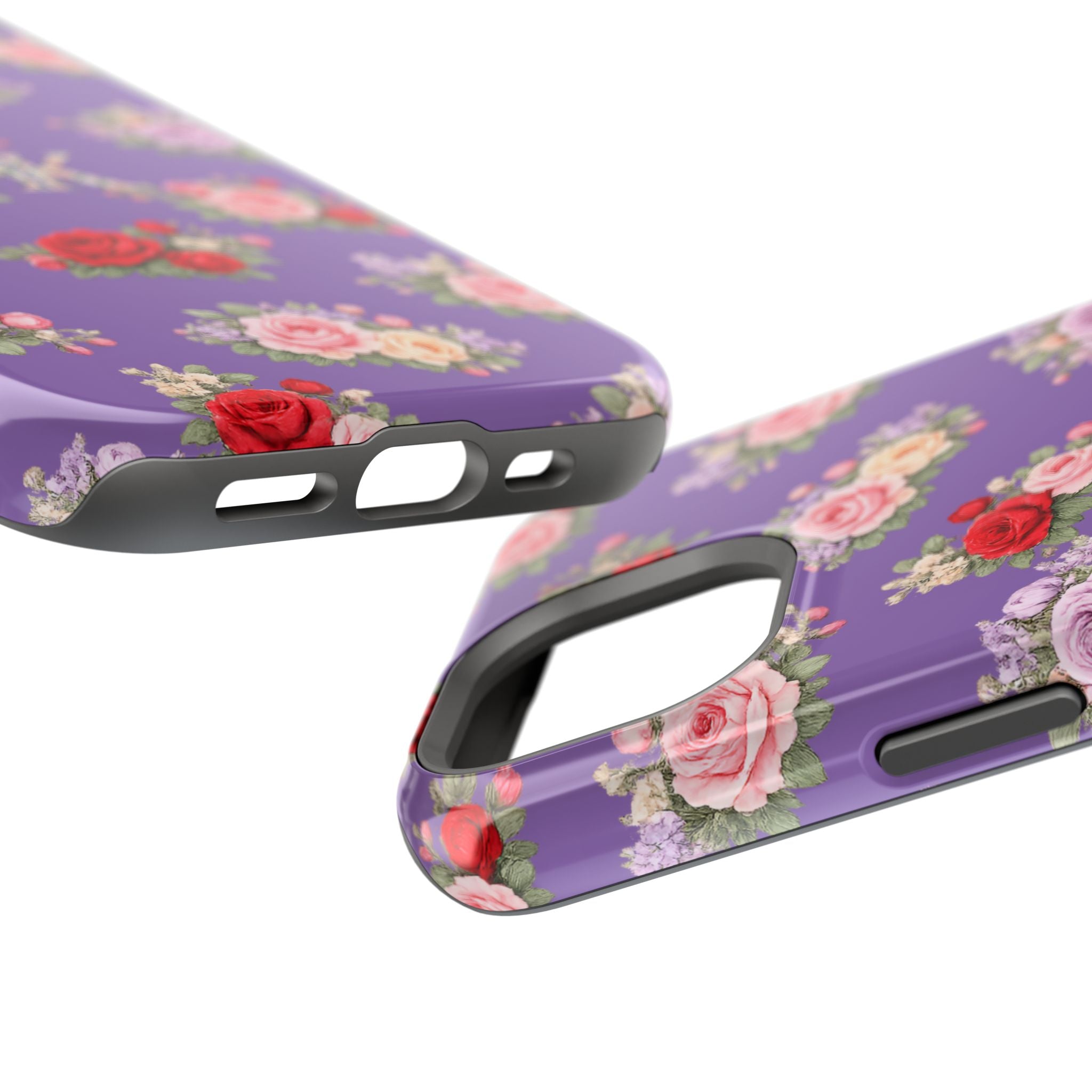 Anthos Collection Light Purple Vintage Floral Rose Pattern Magnetic Impact-Resistant Phone Case