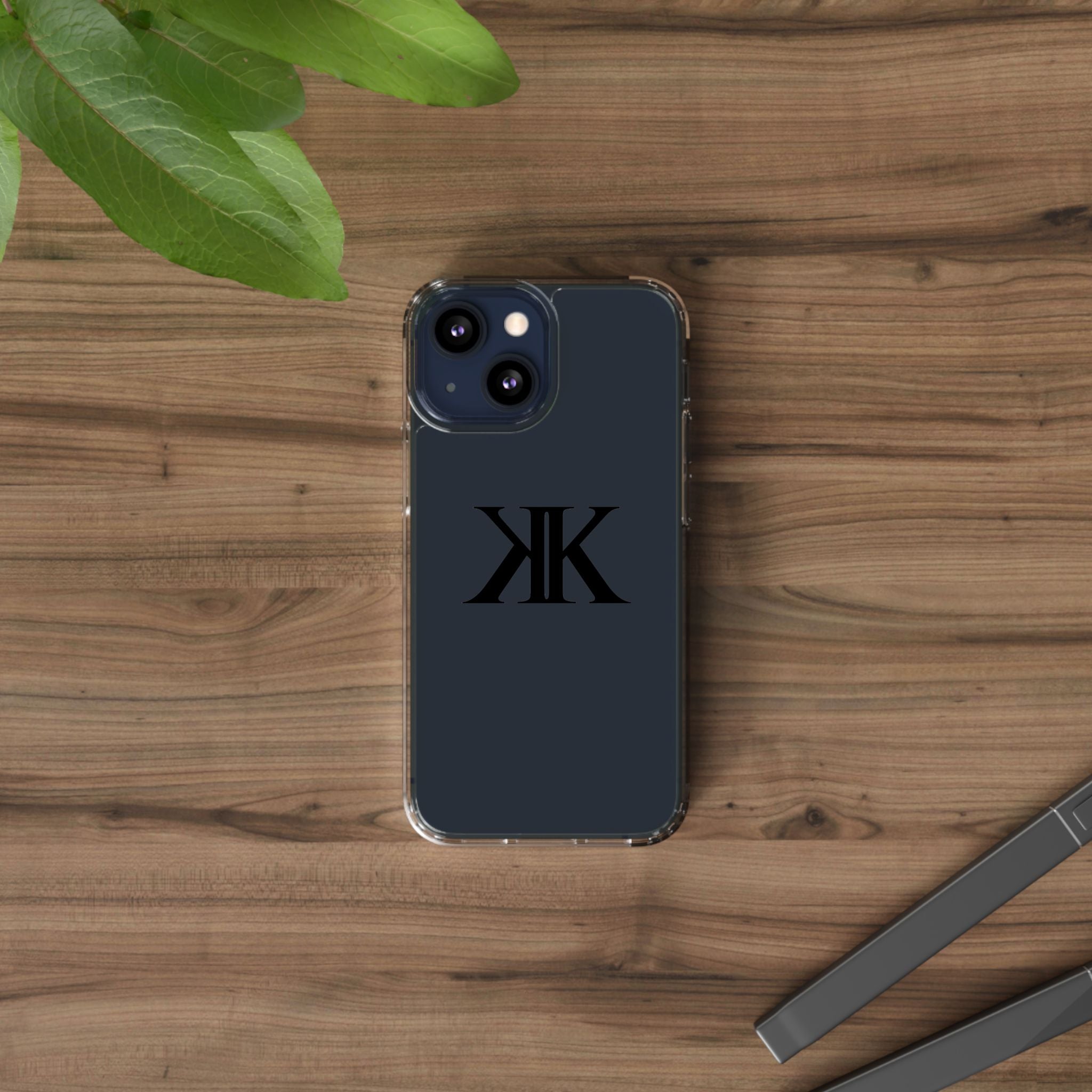 Kairos Kosmos Clear Phone Case — Minimal Black KK Monogram