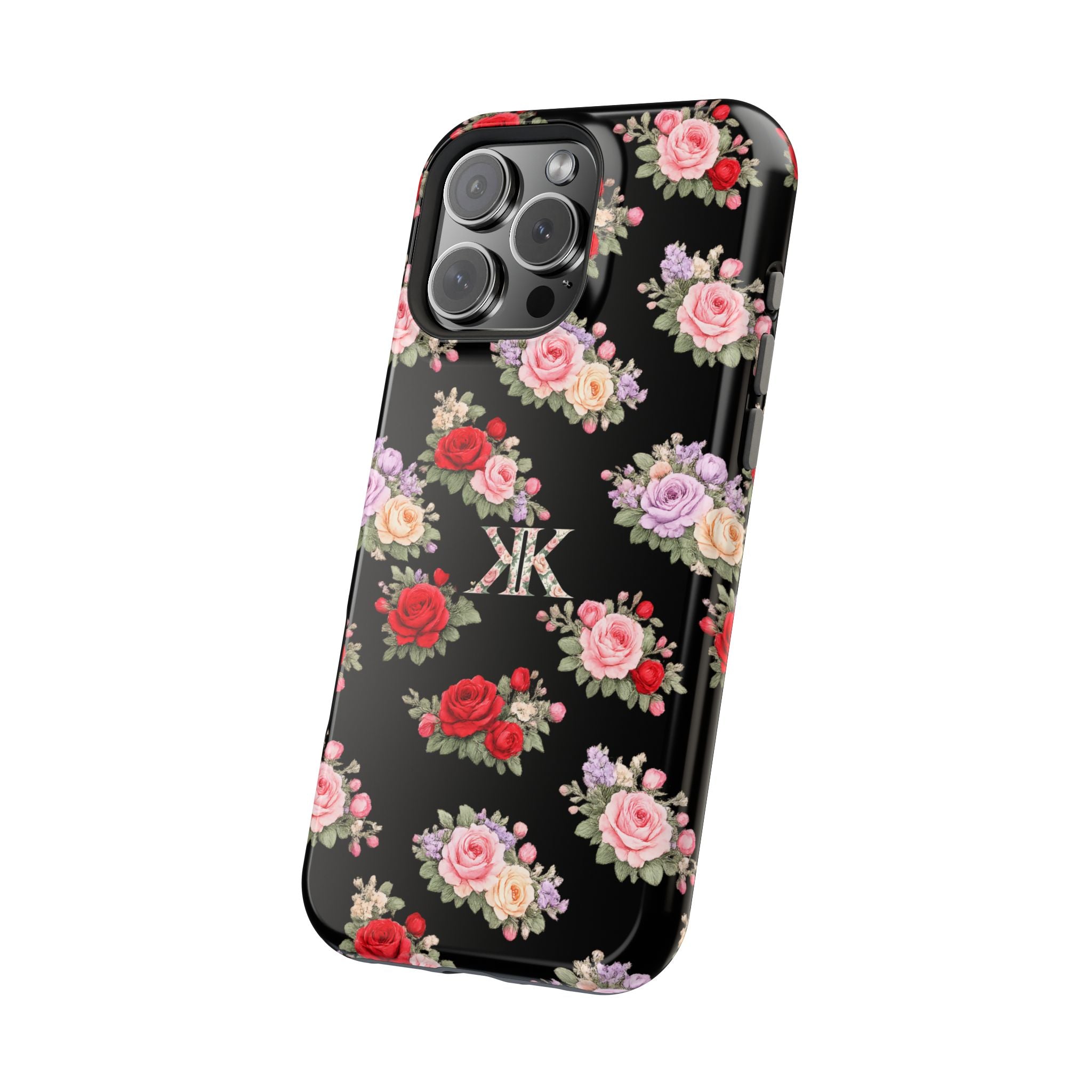 Anthos Collection BLACK Vintage Floral Rose Pattern Magnetic Impact-Resistant Phone Case