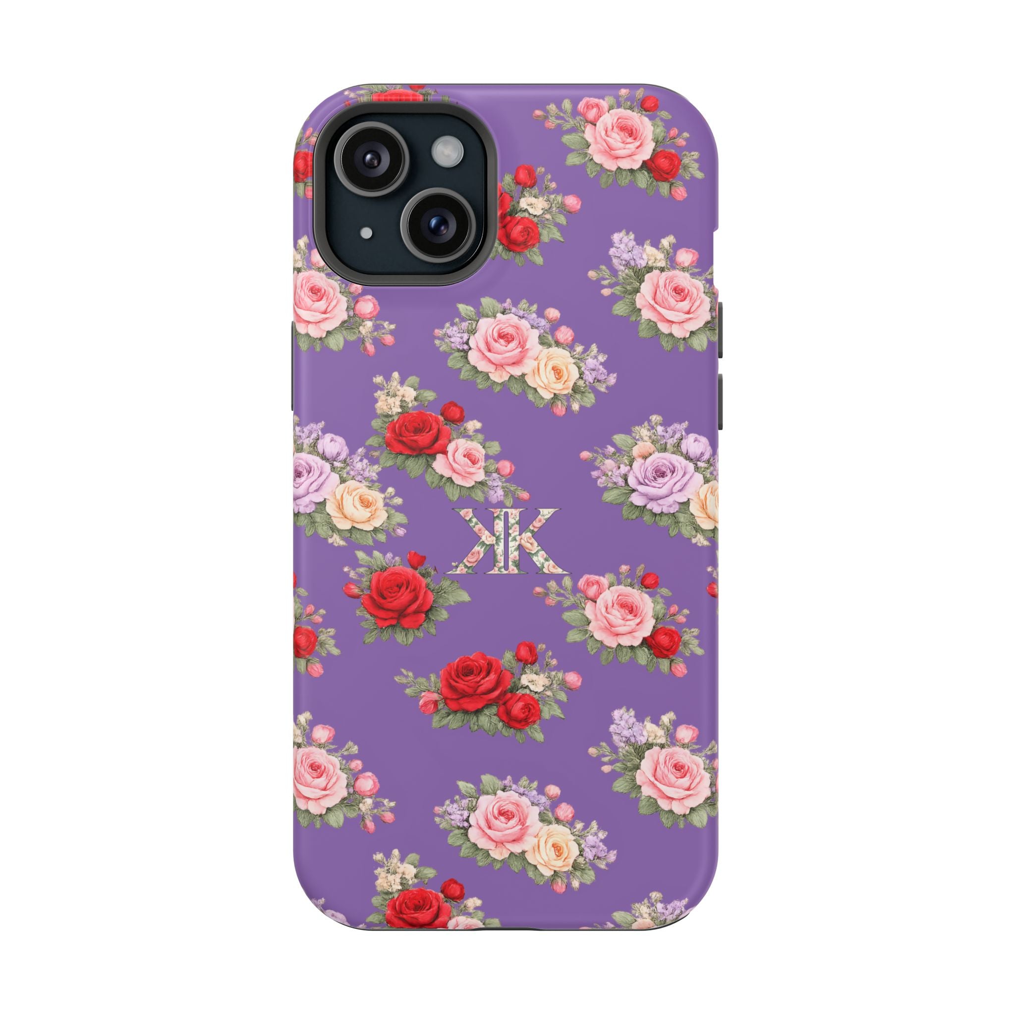 Anthos Collection Light Purple Vintage Floral Rose Pattern Magnetic Impact-Resistant Phone Case