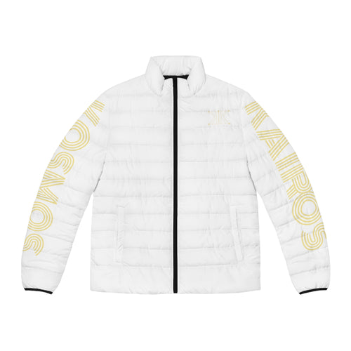 Aether Collection White Aries Puffer Jacket – Zodiac Ram Graphic Men's Jacket